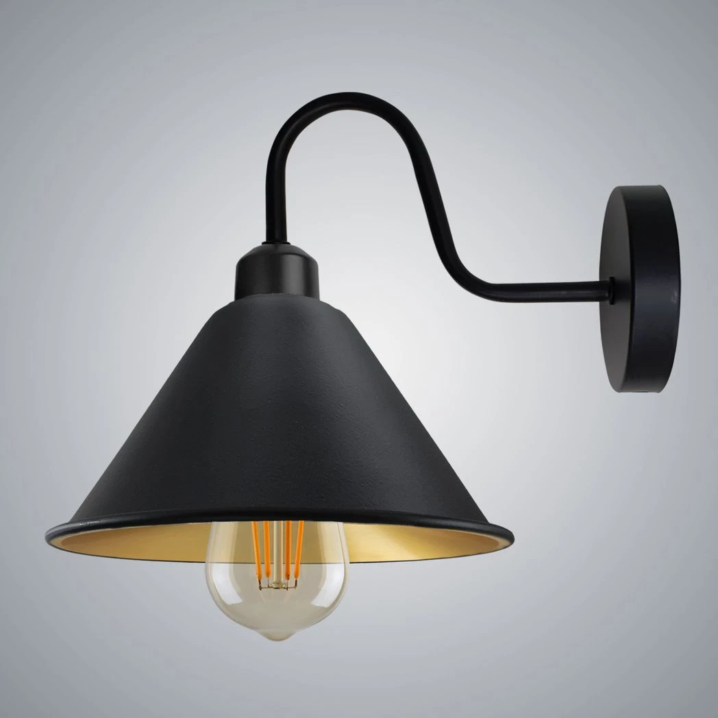 Black Gold Wall Sconce Cone Shade Dimmable For Home by Un-branded