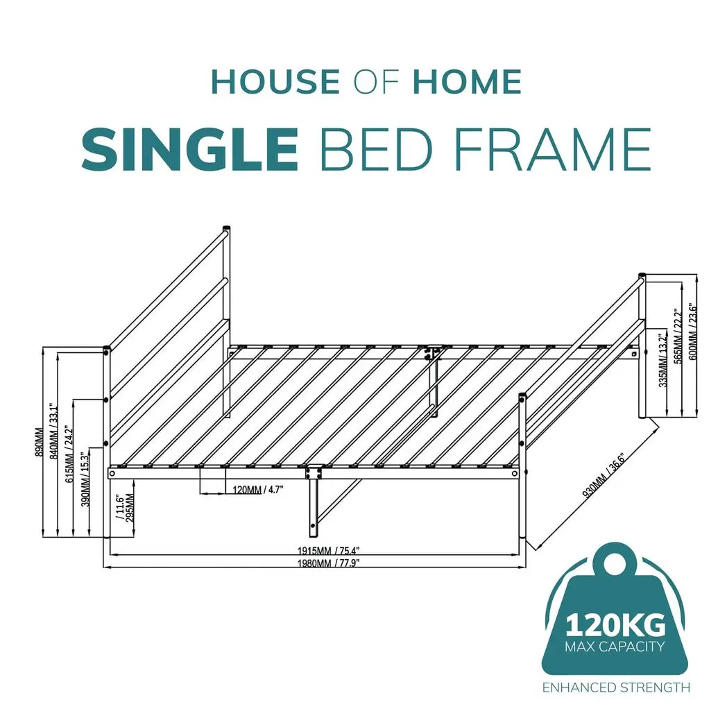 House of Home Extra Strong Single Metal Bed Frame In White - Improved - Bed Frames