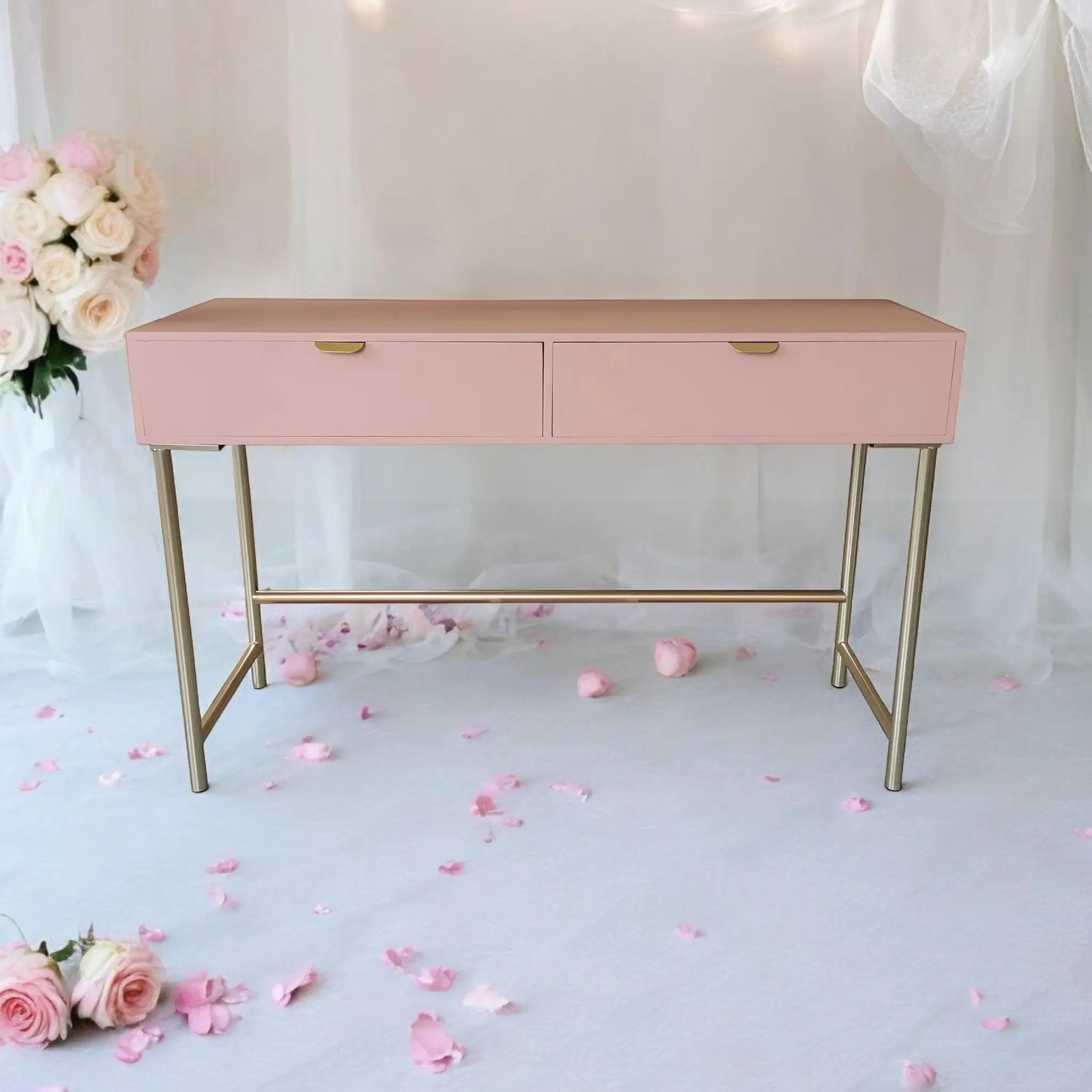 MSL 120CM PINK WOODEN 2 DRAWER SIDE TABLE - Console Table