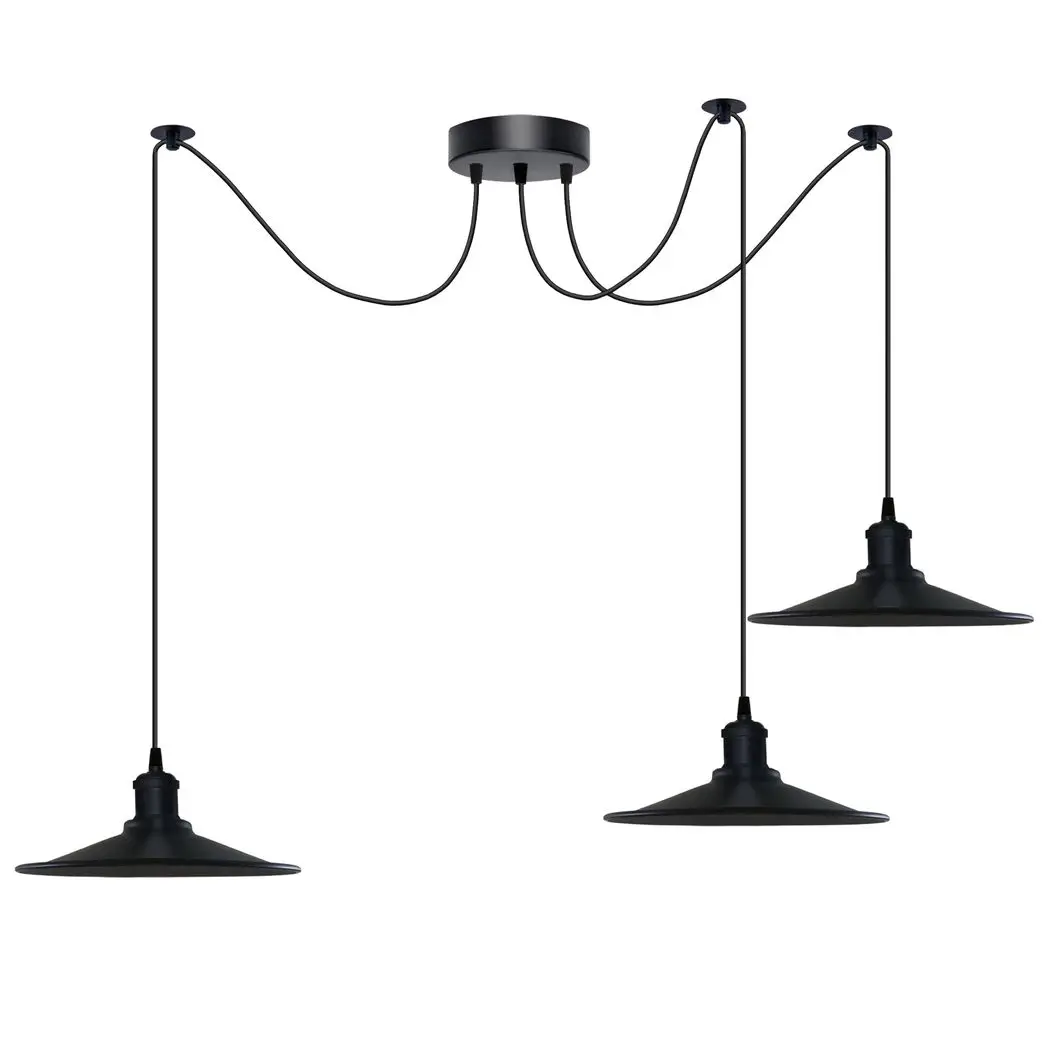Un-branded Black Vintage 3 Head Cone shaped shade Ceiling Pendant Light Fitting with Adjustable Cord Hanging Light Fixture - Pendant Lights
