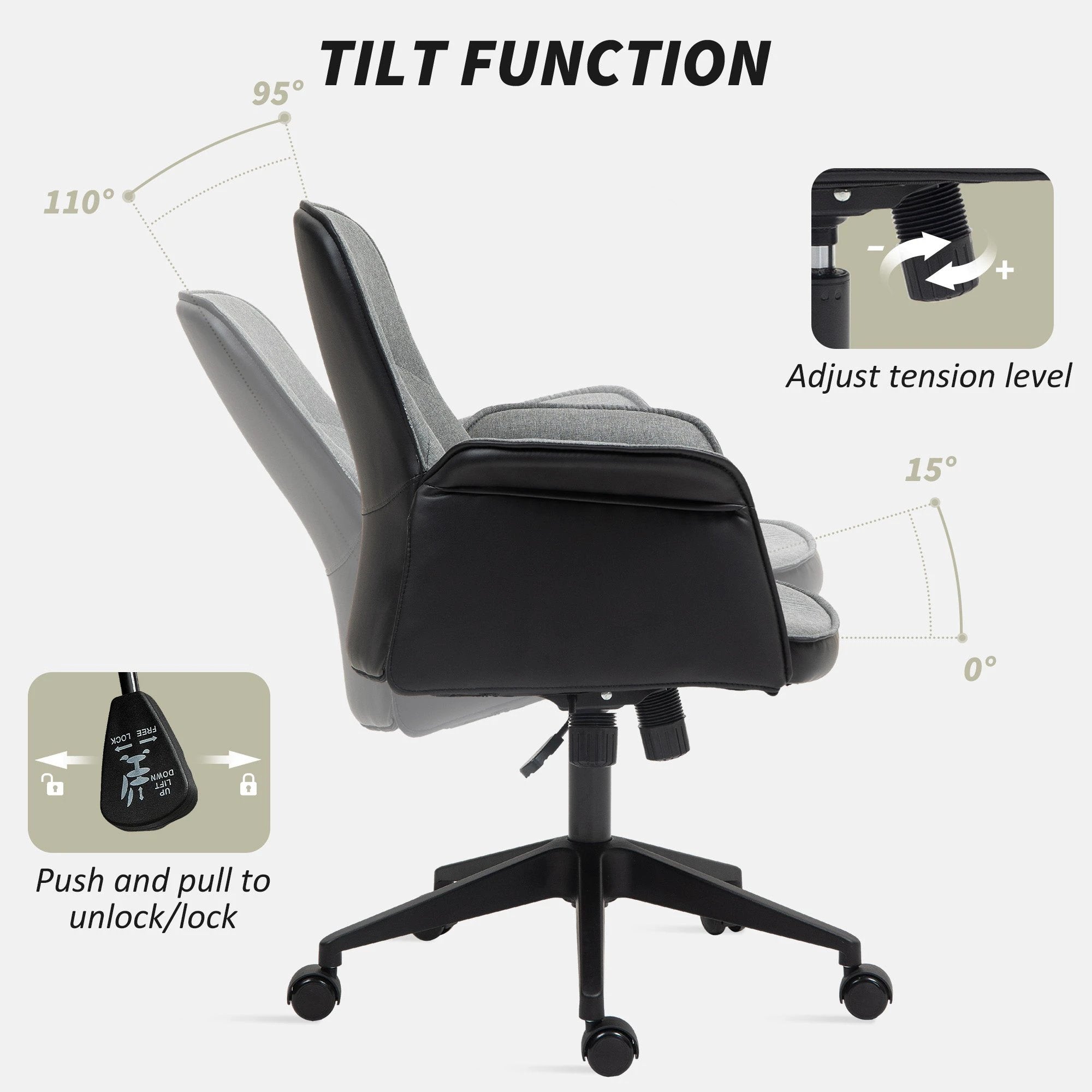 HOMCOM Office Chair, Linen Desk Chair with Adjustable Height Grey by HOMCOM