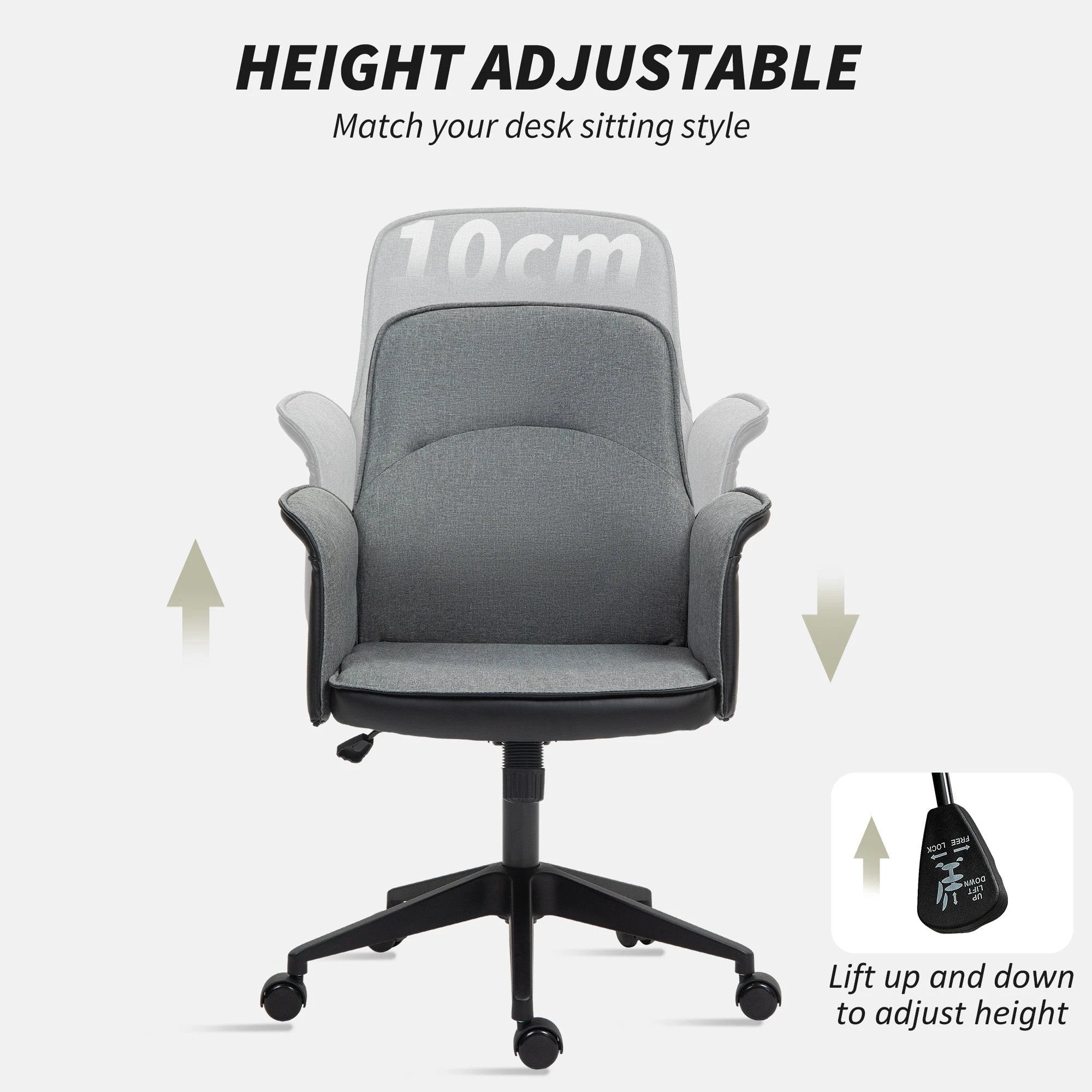 HOMCOM Office Chair, Linen Desk Chair with Adjustable Height Grey by HOMCOM