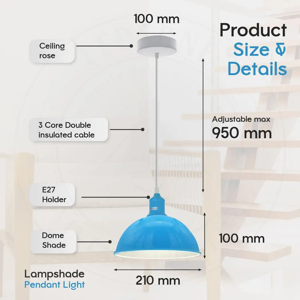 Un-branded 2Pack Dome Shaped Blue Loft Style Sturdy Metal Lamp Shade Pendant Lights 21cm Bottom Spray Painted Finish Inner White - Ceiling Lights