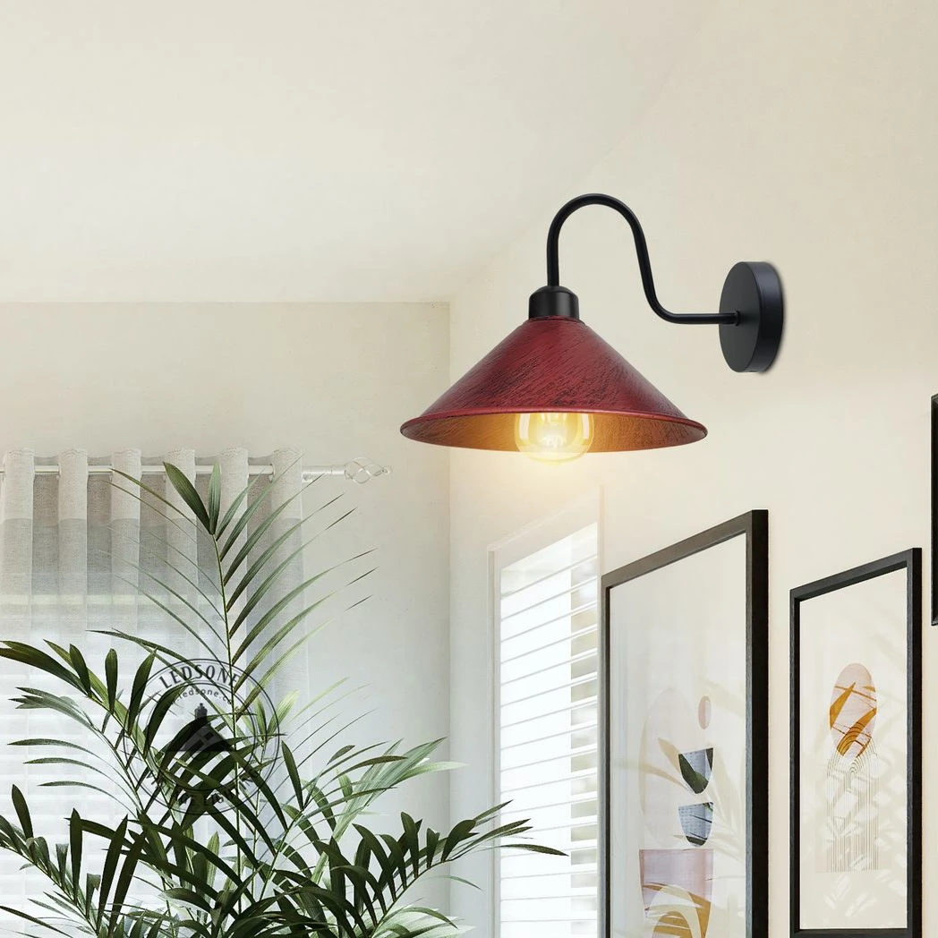 Un-branded Rustic Red Wall Light Fixture Cone Shade Swan Neck - Wall Lights
