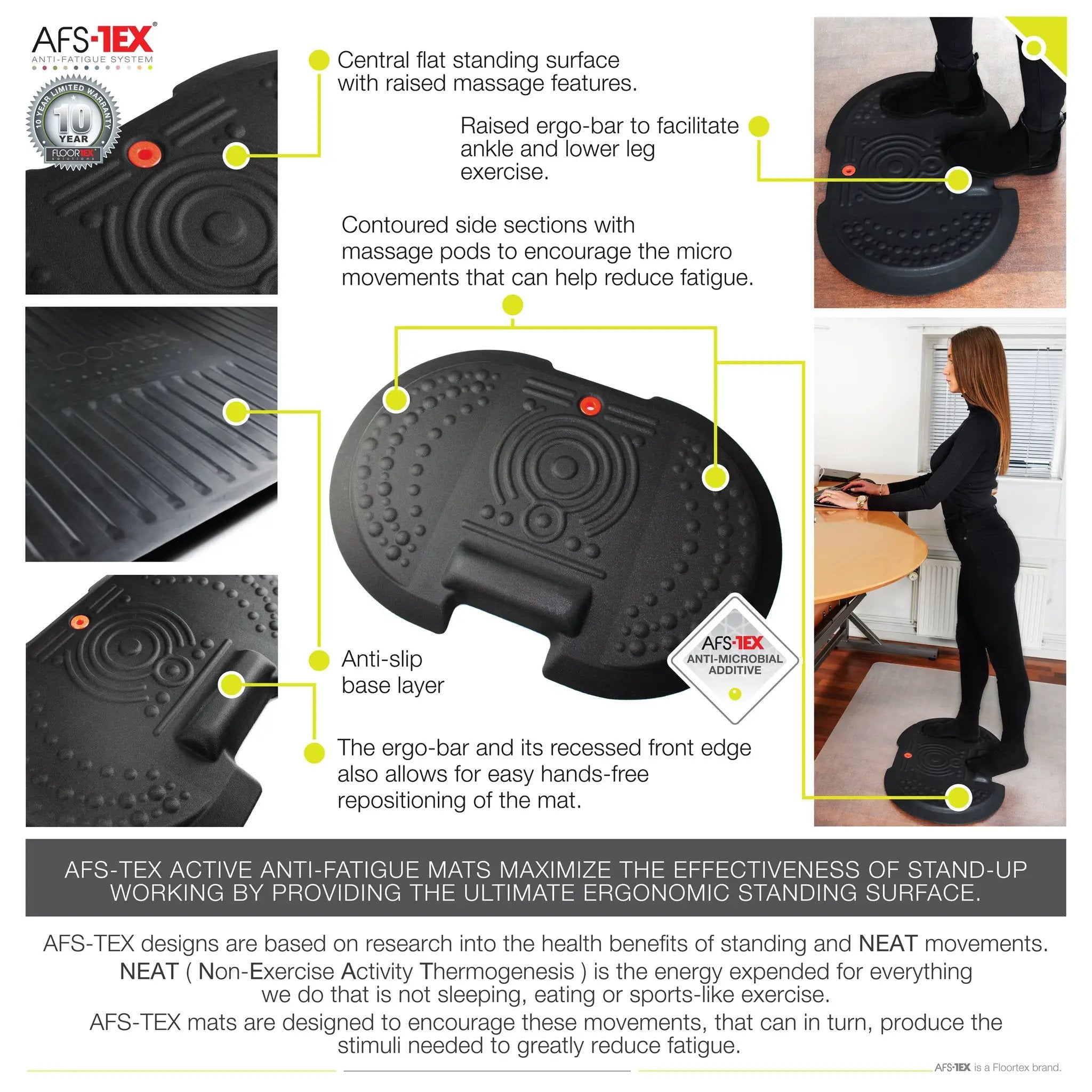 Floortex® AFS-TEX® 4000X Black Active Anti-Fatigue Mat 50 x 76cm - Rug