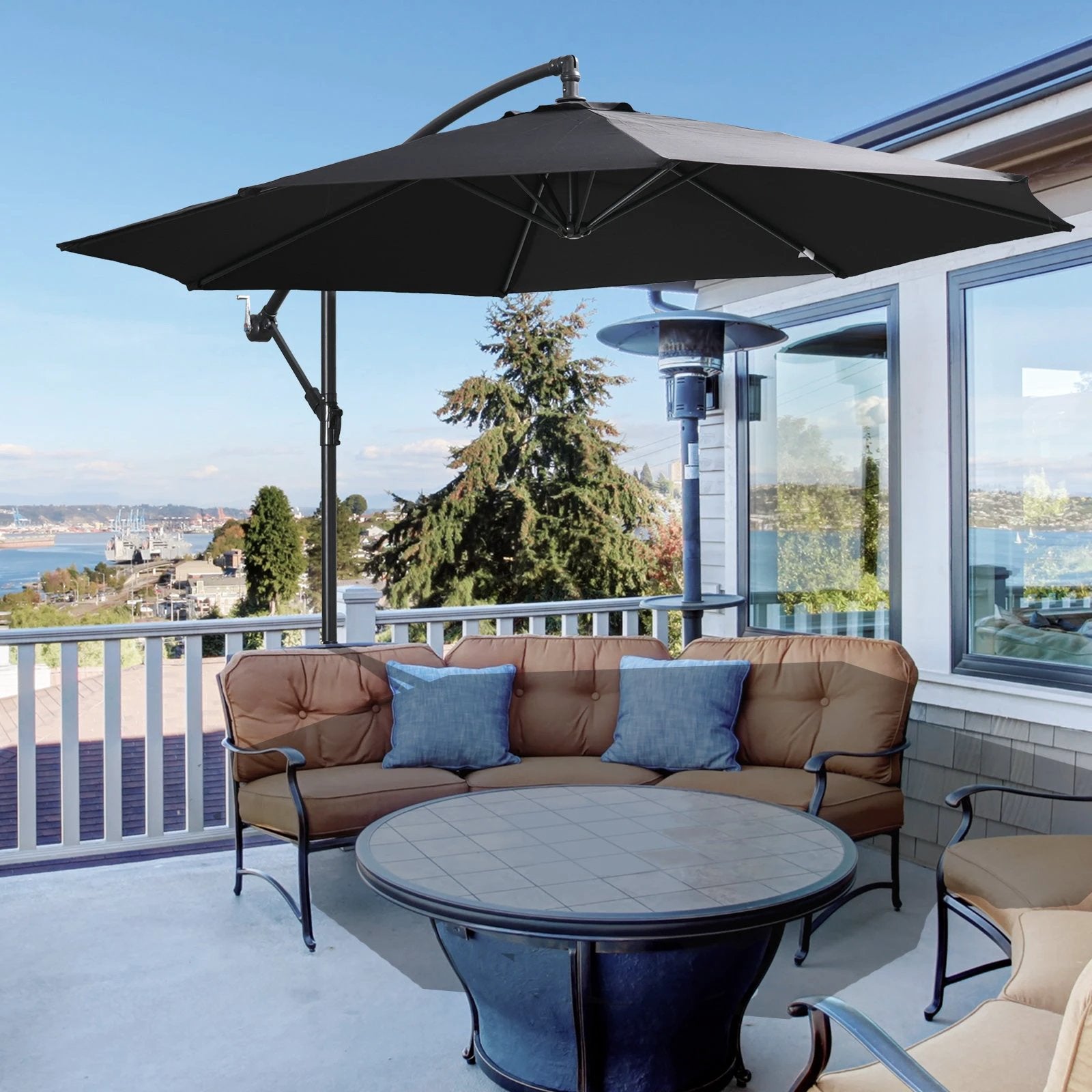 Outsunny Outsunny 3m Garden Banana Parasol Cantilever Umbrella withCrank& Base - Uncategorized Parasol