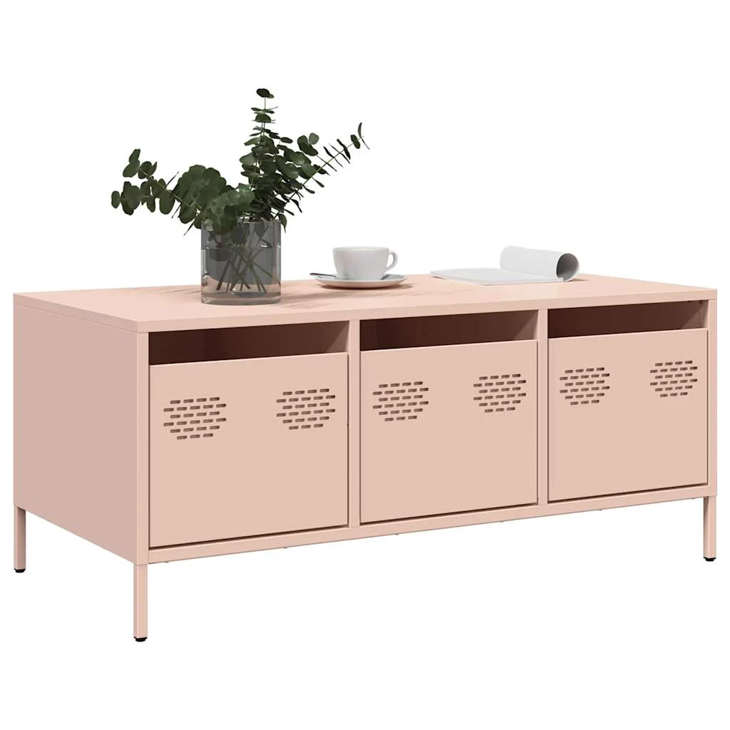 vidaXL vidaXL Pink Coffee Table 101.5x50x43.5 Cm Cold Rolled Steel Industrial With Three Storage Cabinets For Living Room - Coffee Table