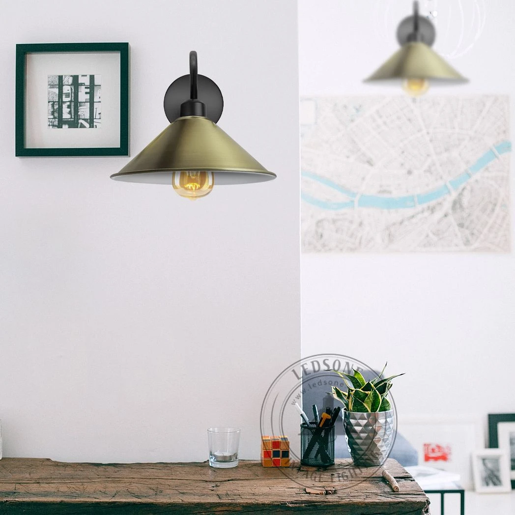Green Brass Wall Light Cone Shade Swan Neck Sconce For Home by Un-branded