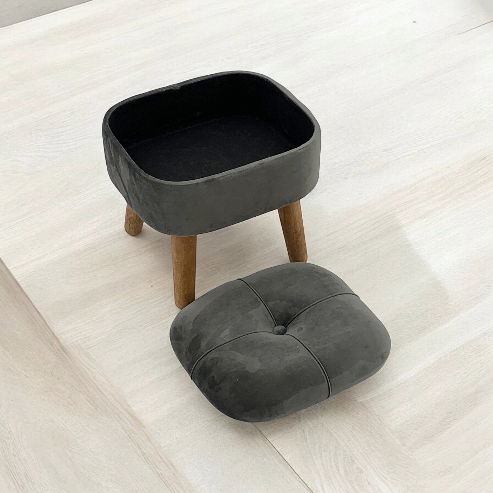 MSL Premium Velvet Ottoman 18in Square Soft Gray Upholstery For Living Room Comfort And Lounge Style - Footstool