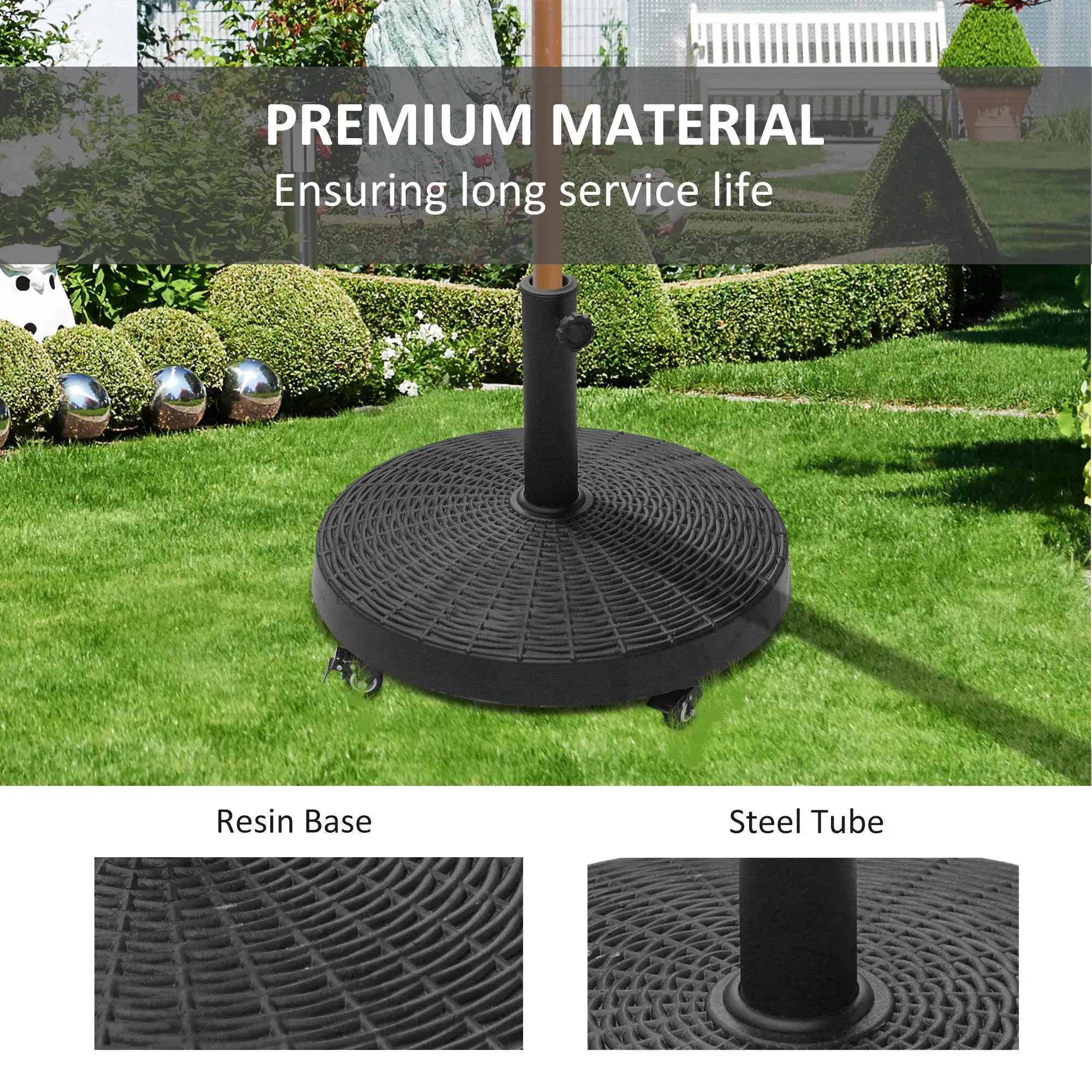 Outsunny Resin Patio Umbrella Base Parasol Stand Weight Deck Holder w/ Wheels Outdoor - Parasol