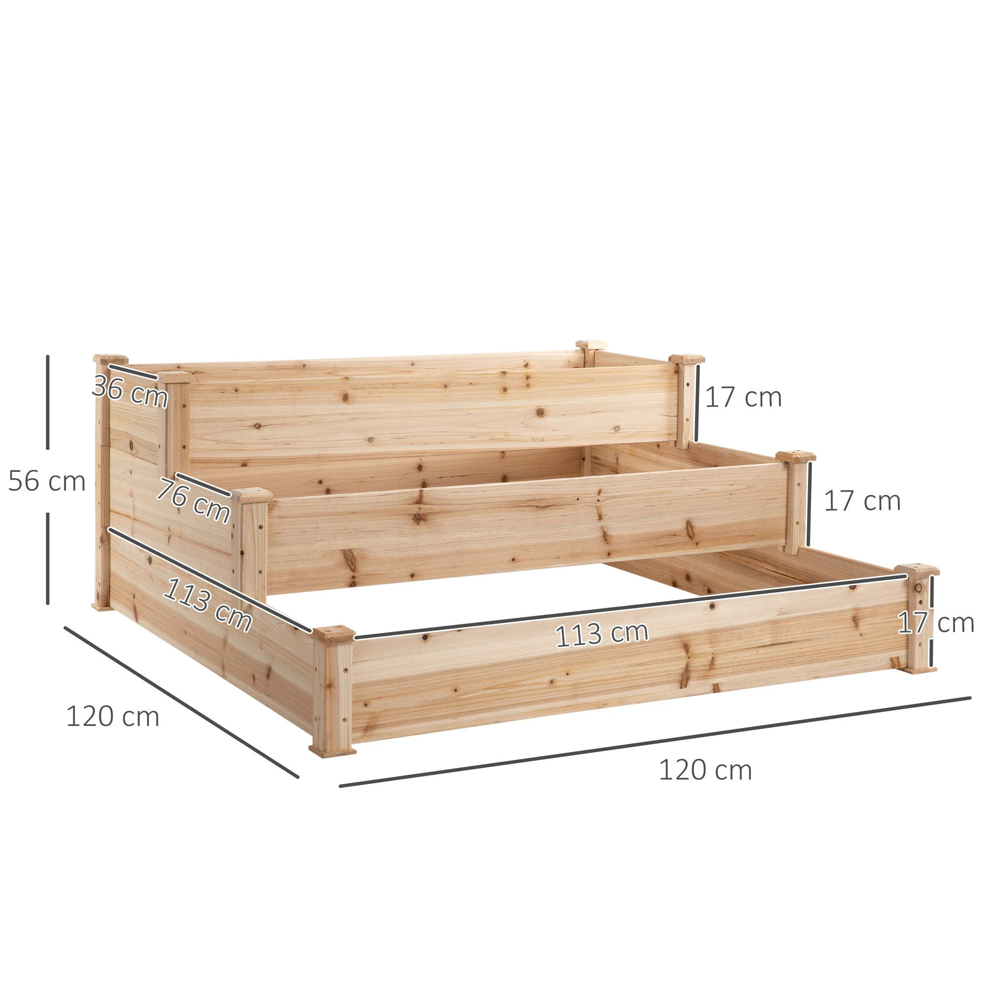 Premium Raised Bed Planter 124x124x56cm Three Tier Garden by Outsunny