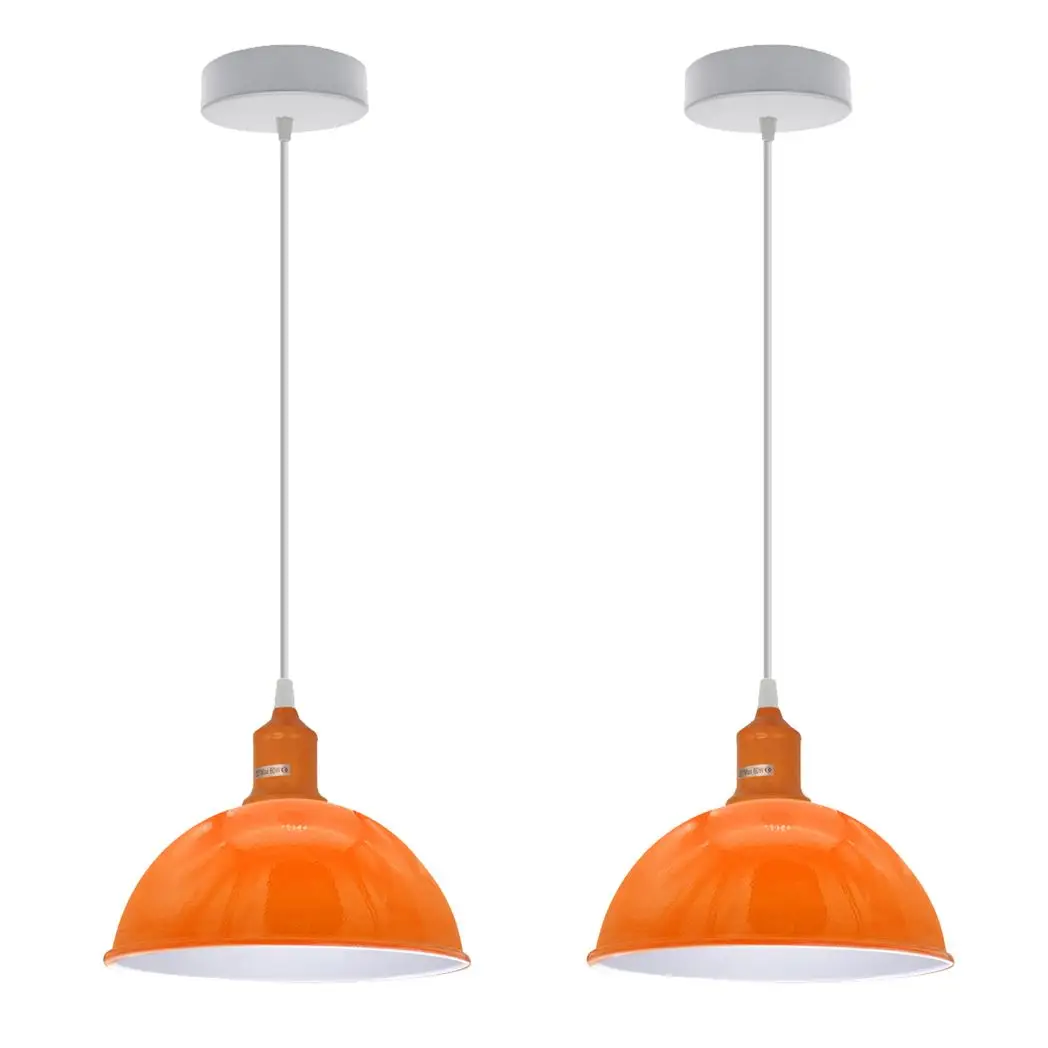 Un-branded 2Pack Dome Shaped Orange Loft Style Sturdy Metal Lamp Shade Pendant Lights 21cm Bottom Spray Painted Finish Inner White - Ceiling Lights