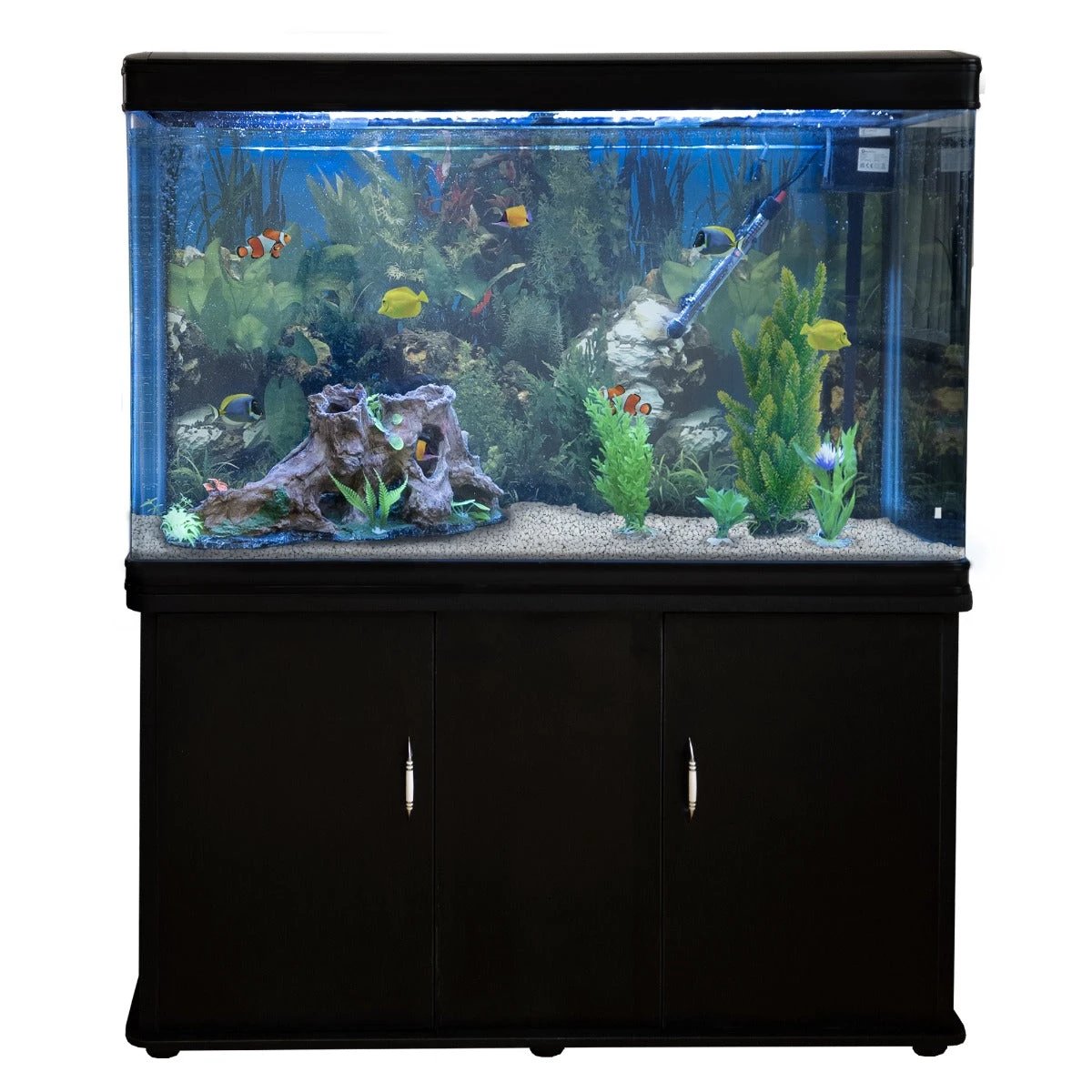 Aquarium Fish Tank & Cabinet with Complete Starter Kit - Black Tank & White Gravel by Monster Shop