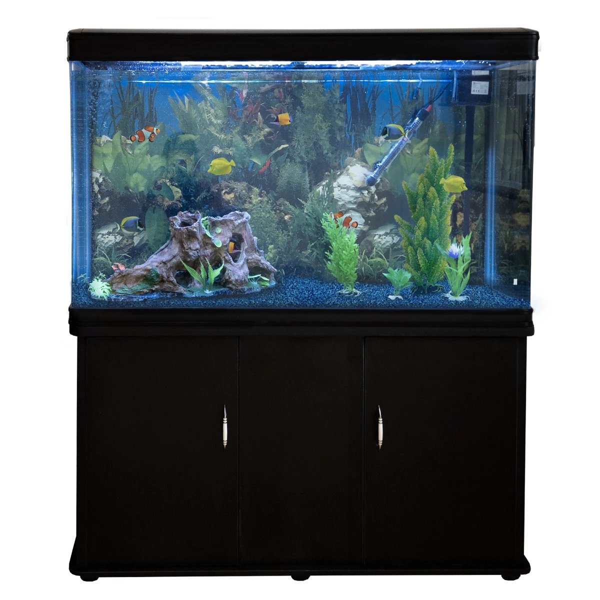 Aquarium Fish Tank & Cabinet with Complete Starter Kit - Black Tank & Blue Gravel by Monster Shop