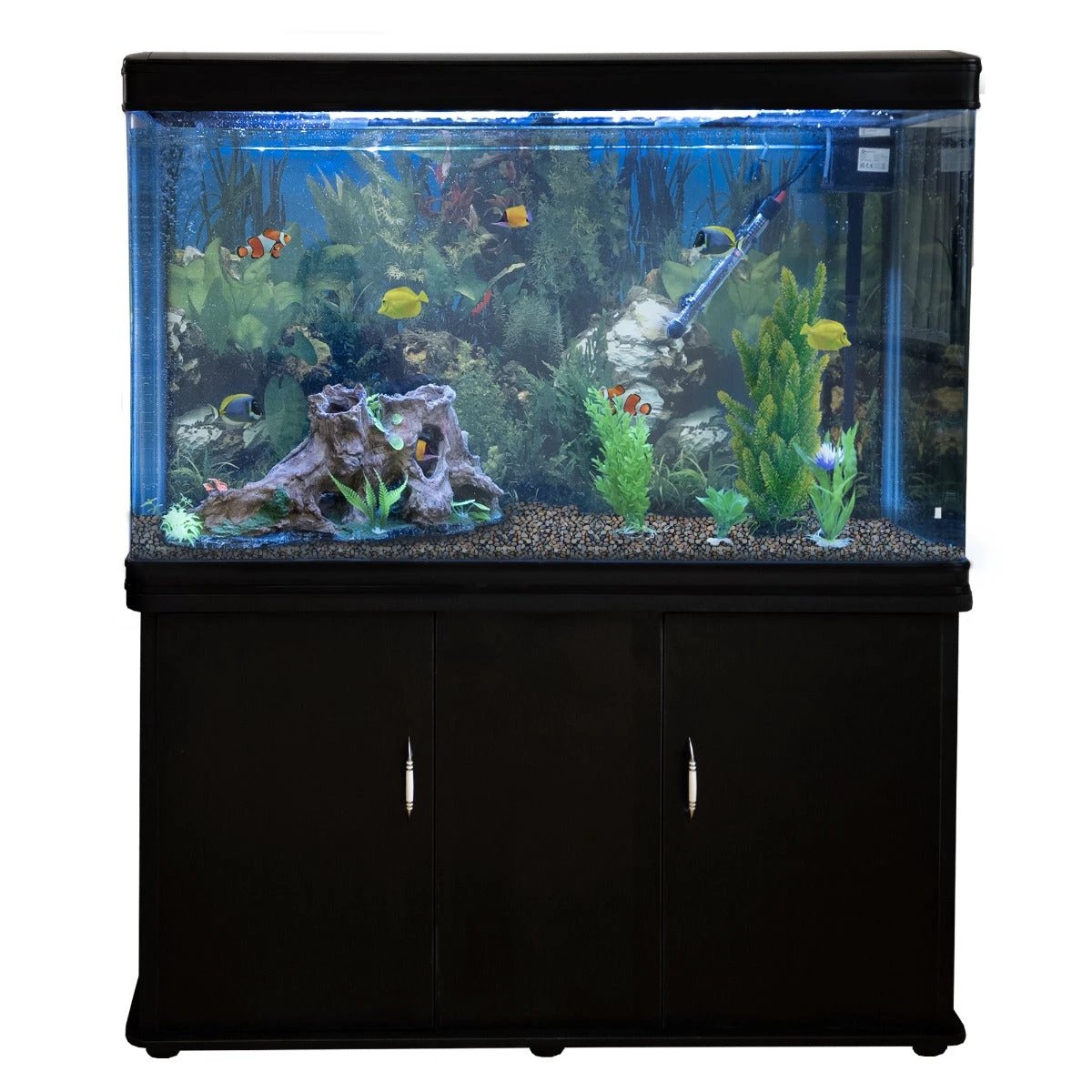 Monster Shop Aquarium Fish Tank & Cabinet with Complete Starter Kit - Black Tank & Natural Gravel -