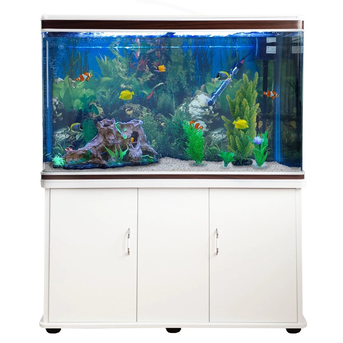 Aquarium Fish Tank Cabinet with Complete Starter Kit - White Tank & Gravel by Monster Shop