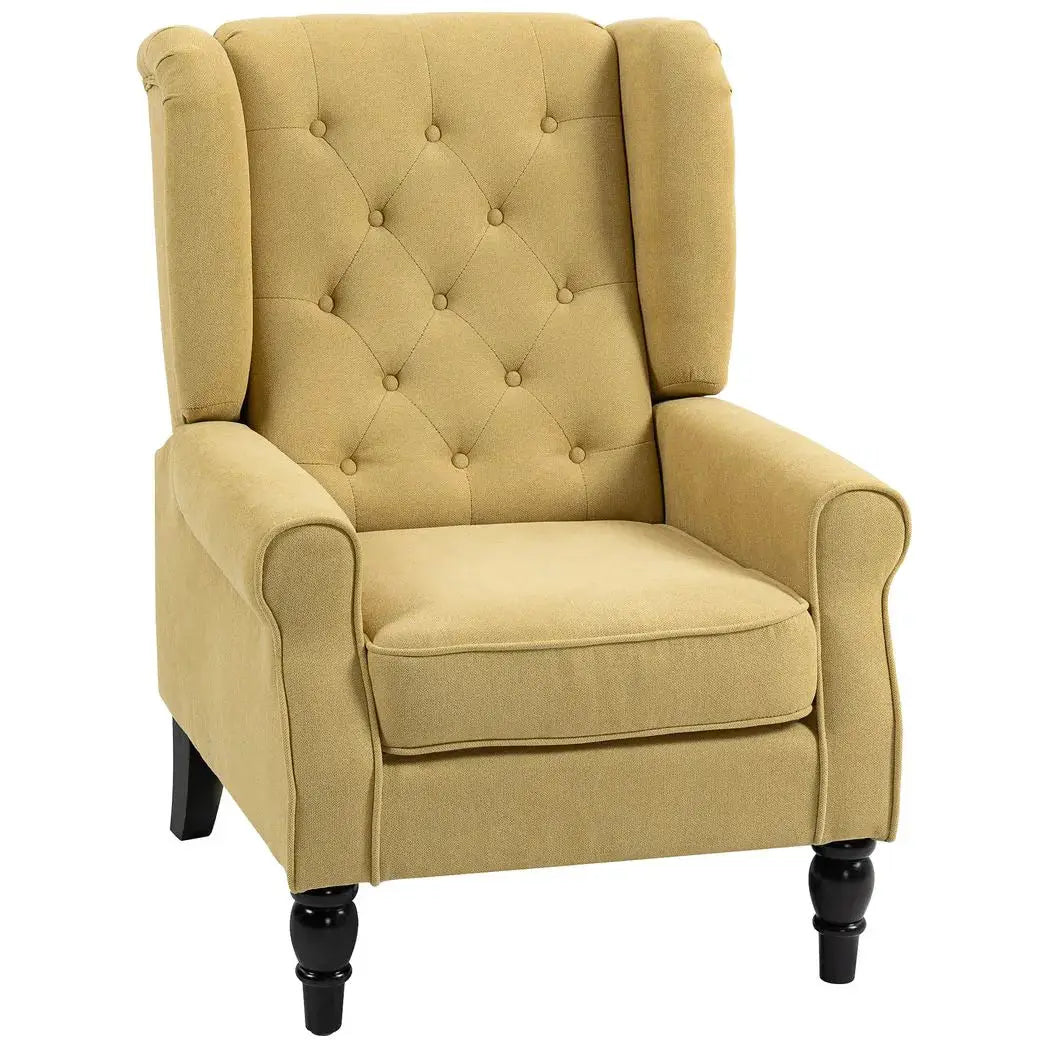 HOMCOM Wingback Accent Chair, Retro Upholstered Button Tufted Occasional Chair for Living Room and Bedroom, Yellow - from HOMCOM