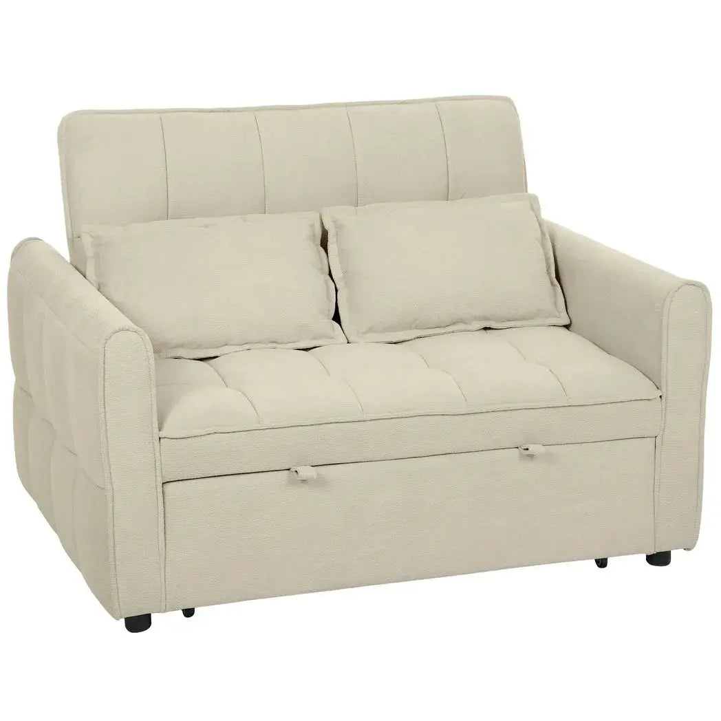 HOMCOM 2 Seater Sofa Bed, 3-in-1 Convertible Sleeper Sofa with Click-clack Adjustable Backrest and 2 Pillows, Light Brown - from HOMCOM