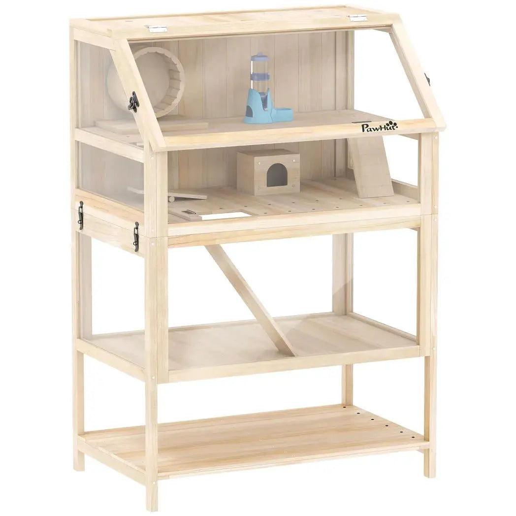 PawHut Wooden Hamster Cage with Detachable Lower Floor, Storage Shelf, Hut, Seesaw, Exercise Wheel, Ramps for Hamster - from PawHut