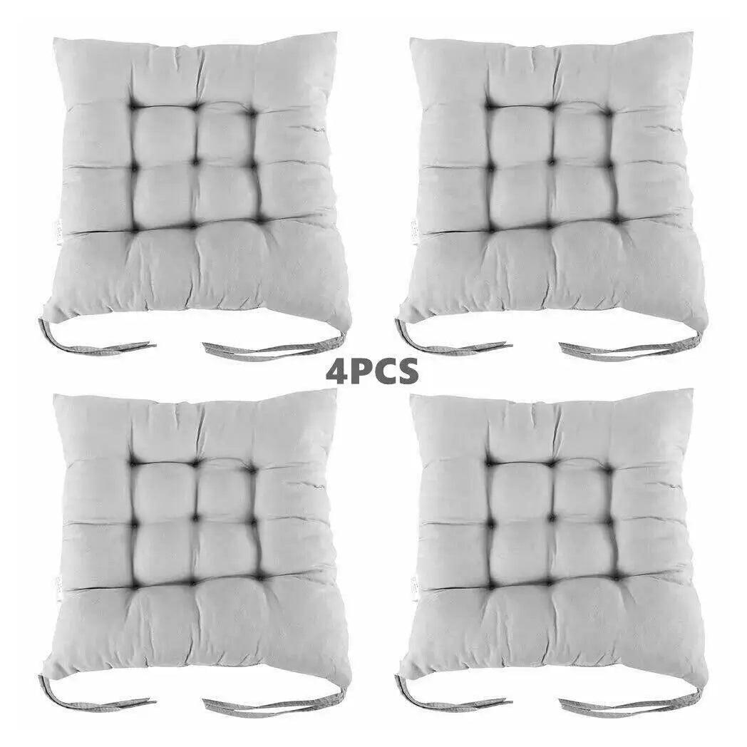 4 Pack Seat Pad Dining Room Garden Kitchen Chair Seat Cushions Tie On Plain UK-grey - from N/A