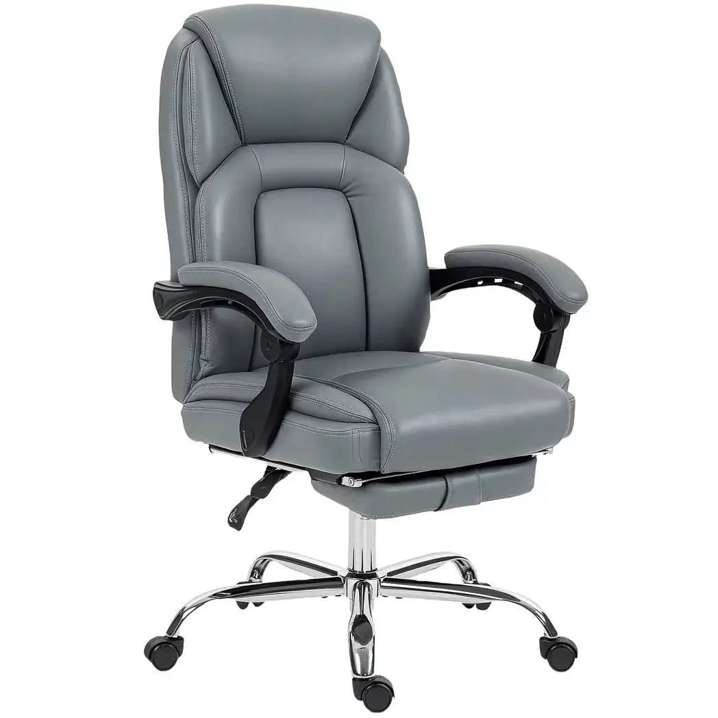 HOMCOM Faux Leather Reclining Office Chair, with Footrest - Grey - from HOMCOM