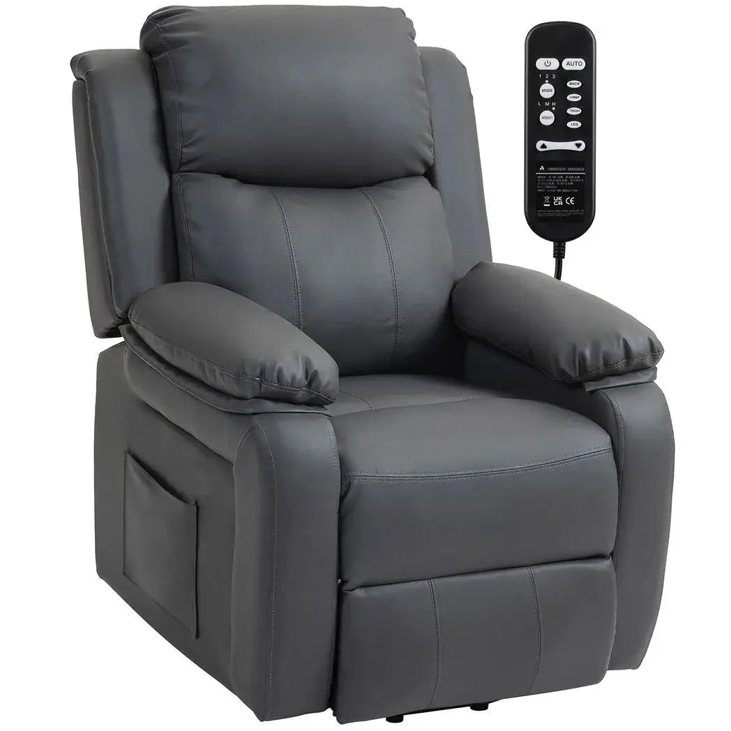 HOMCOM Riser and Recliner Chair with Vibration Massage, PU Leather Power Lift Chair for Elderly, Dark Grey - from HOMCOM