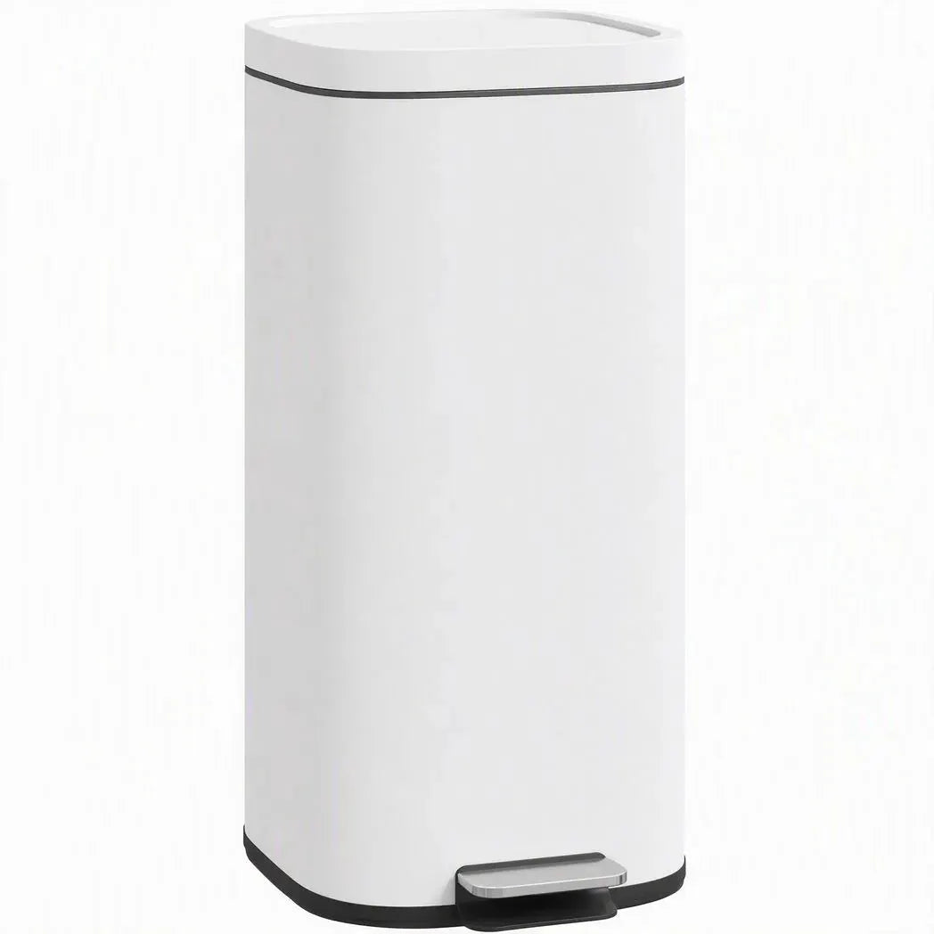HOMCOM 30L Kitchen Bin, Compact Pedal Bin with Soft-Close and Stay-Open Lid, Removable Bucket for Kitchen, Home, Office, White - from HOMCOM
