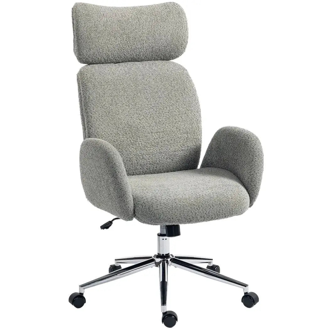 HOMCOM Office Chair with Adjustable Headrest, Spring Pack, Curved Line, Boucle Fabric - Charcoal Grey - from HOMCOM