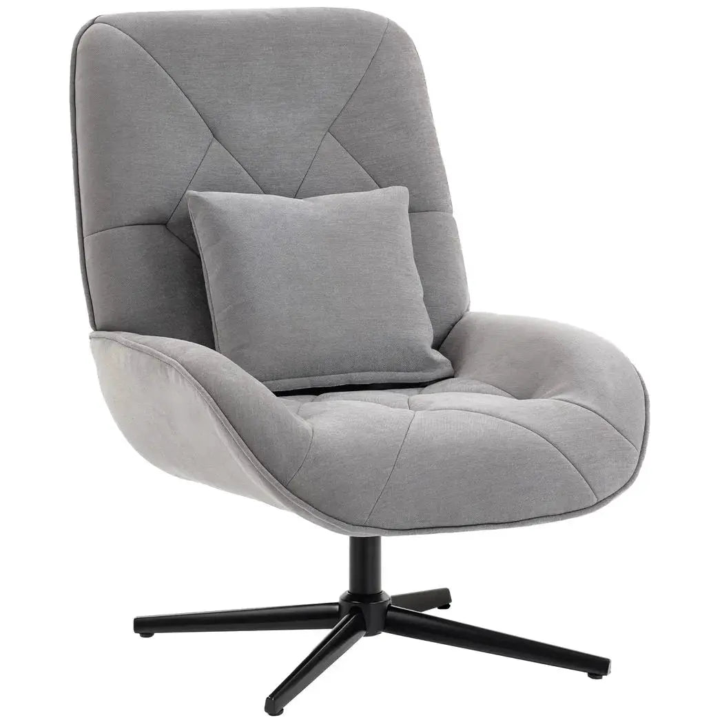 HOMCOM Accent Chair, Chenille Upholstered Swivel Armchair with Lumbar Pillow, High Back, Deep Seat and Metal Legs, Light Grey - from HOMCOM