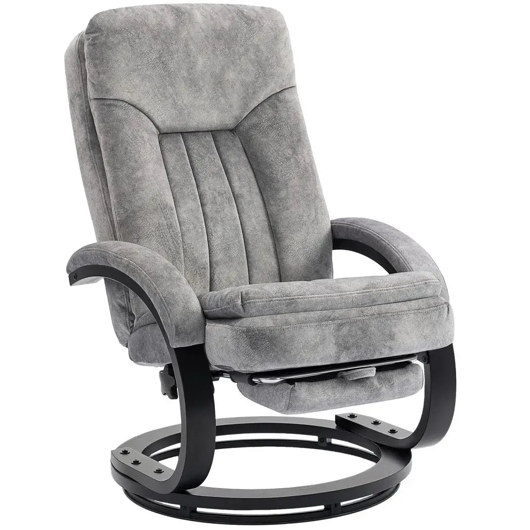 HOMCOM Swivel Recliner Chair with Footrest, Manual Recliner Armchair with Wooden Base, Plush Velvet Upholstered Reclining Chair for Living Room, Bedroom, Office, Grey - from HOMCOM