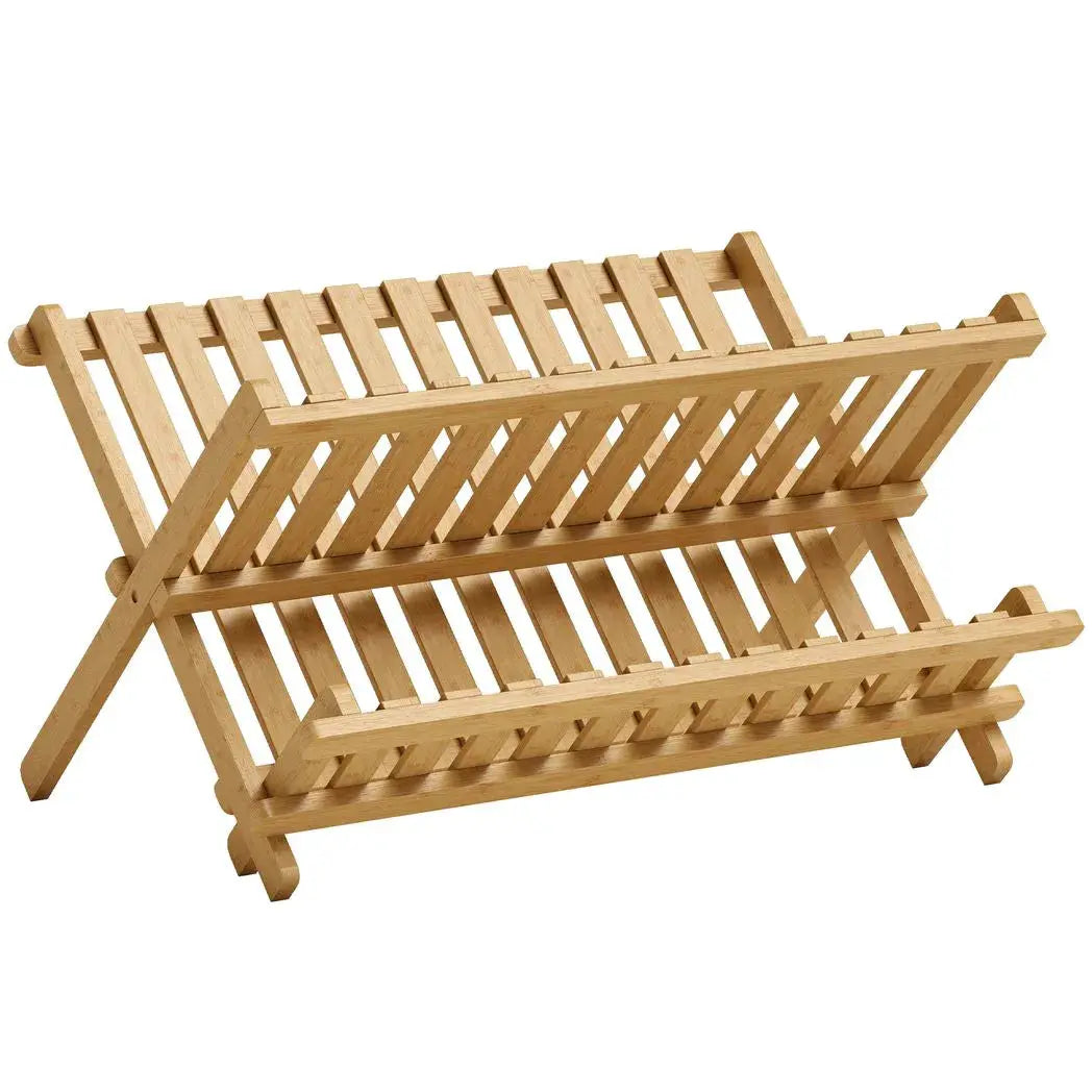 HOMCOM Kitchen Storage Unit, 2-Tier Foldable Kitchen Storage Rack with Slatted Draining Shelves, Natural Wood Finish - from HOMCOM