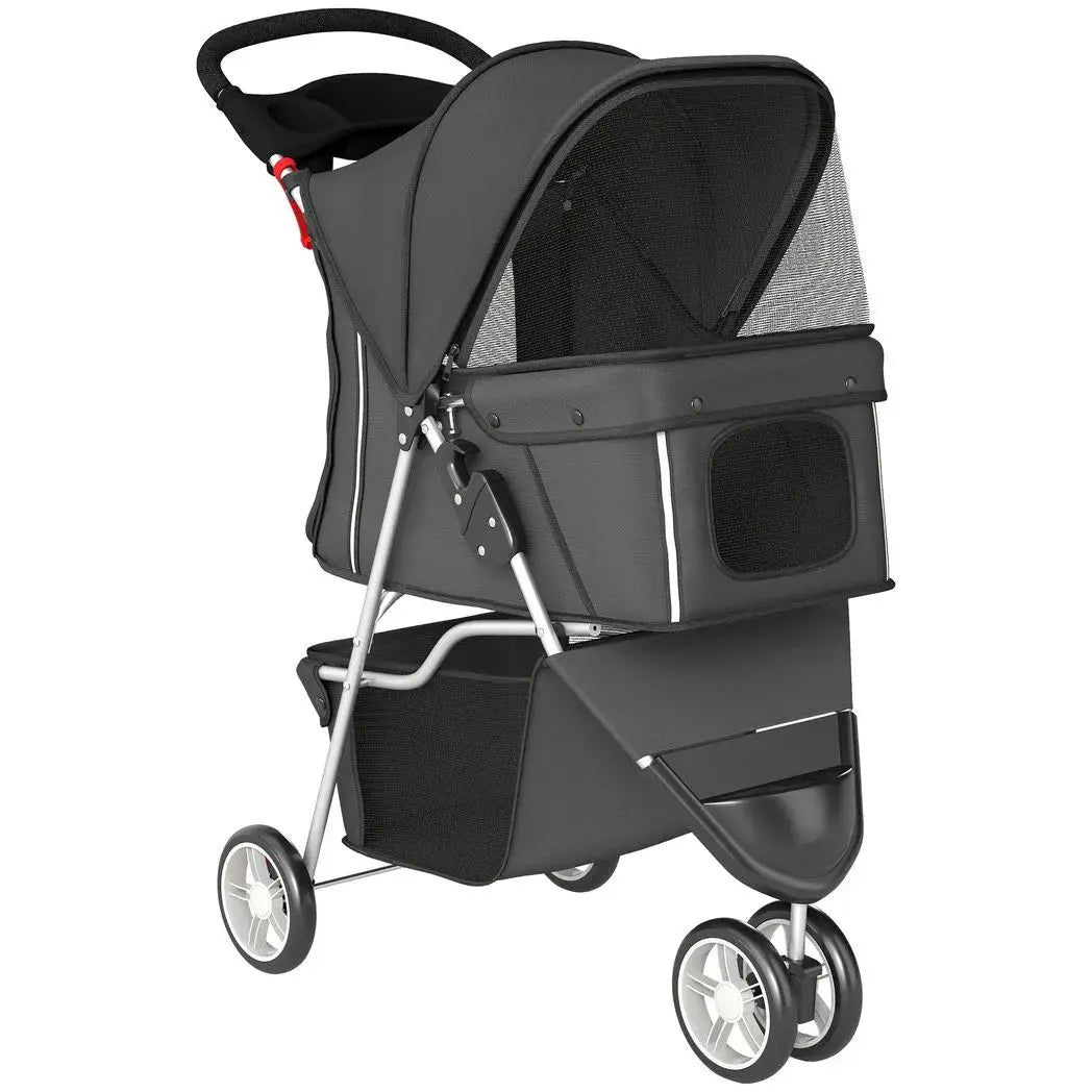 PawHut Dog Stroller, 3 Wheels Foldable Pet Stroller with Adjustable Canopy, Storage Basket for Small Mini Breeds, Dark Grey - from PawHut