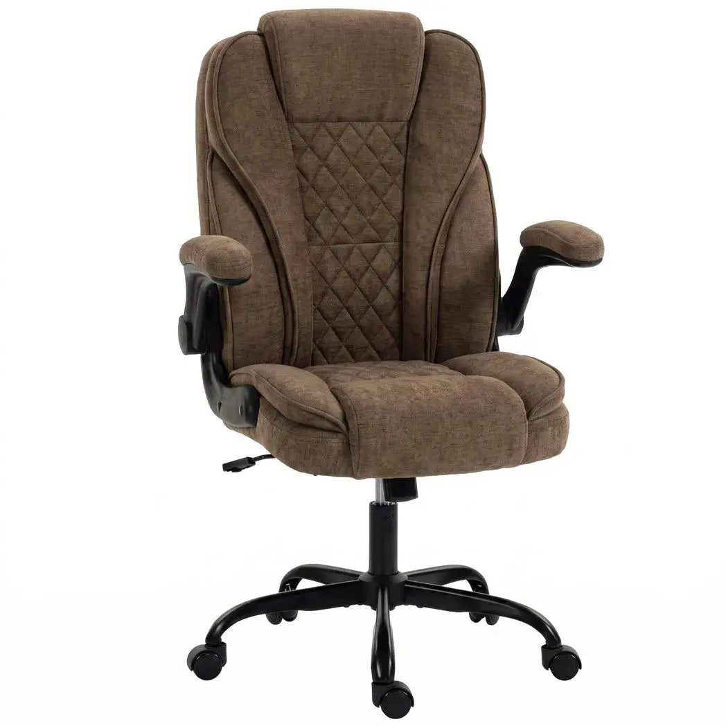 HOMCOM Office Chair, Ergonomic Desk Chair with Flip-up Armrest, Pocket Springs, Swivel Wheels, Adjustable Height, Brown - from HOMCOM