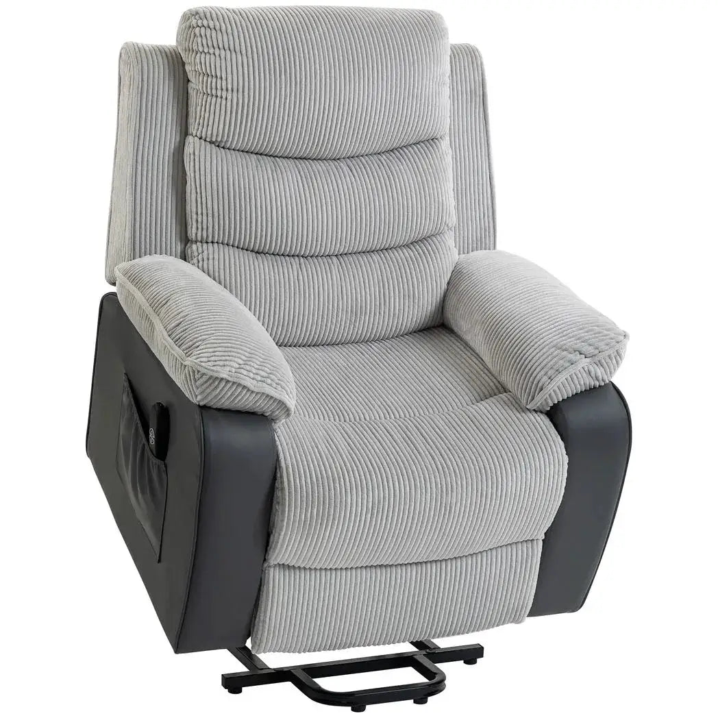 HOMCOM Overstuffed Corduroy Electric Lift Recliner Chair - Light Grey - from HOMCOM