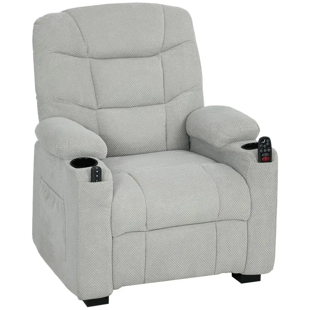 HOMCOM Electric Massage Recliner Armchair with Vibration, Heat, Whisper-Quiet Motor, Memory Function, Fleece Power Reclining Chair with Spring Pack, USB Port, Footrest, Side Pocket, Grey - from HOMCOM