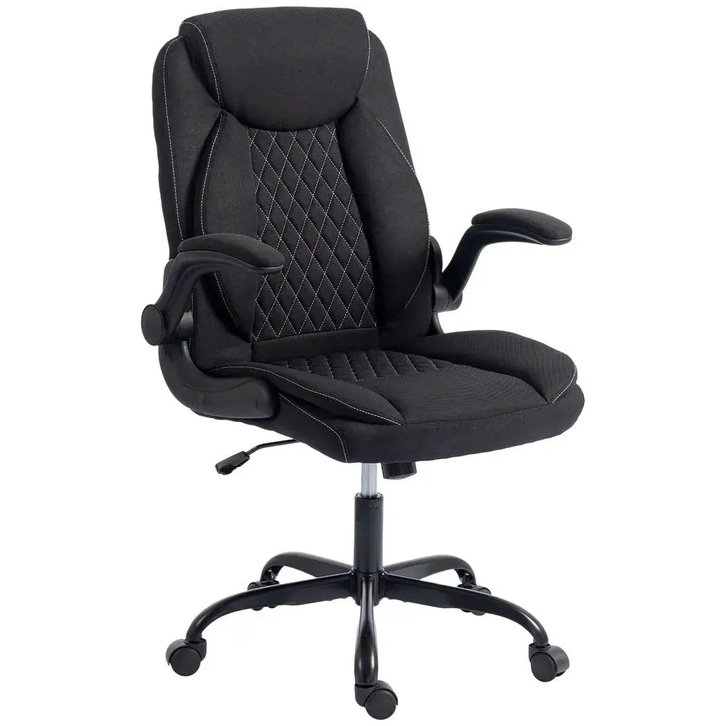 HOMCOM Linen-Look Computer Desk Chair, Executive Office Chair with Flip-Up Armrests and Thick Cushion, Black - from HOMCOM