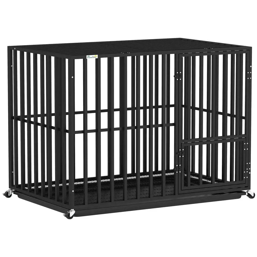 PawHut Heavy Duty Dog Crate, Dog Cage with Wheels for Medium Large Breeds, Metal Pet Kennel with Removable Tray - from PawHut