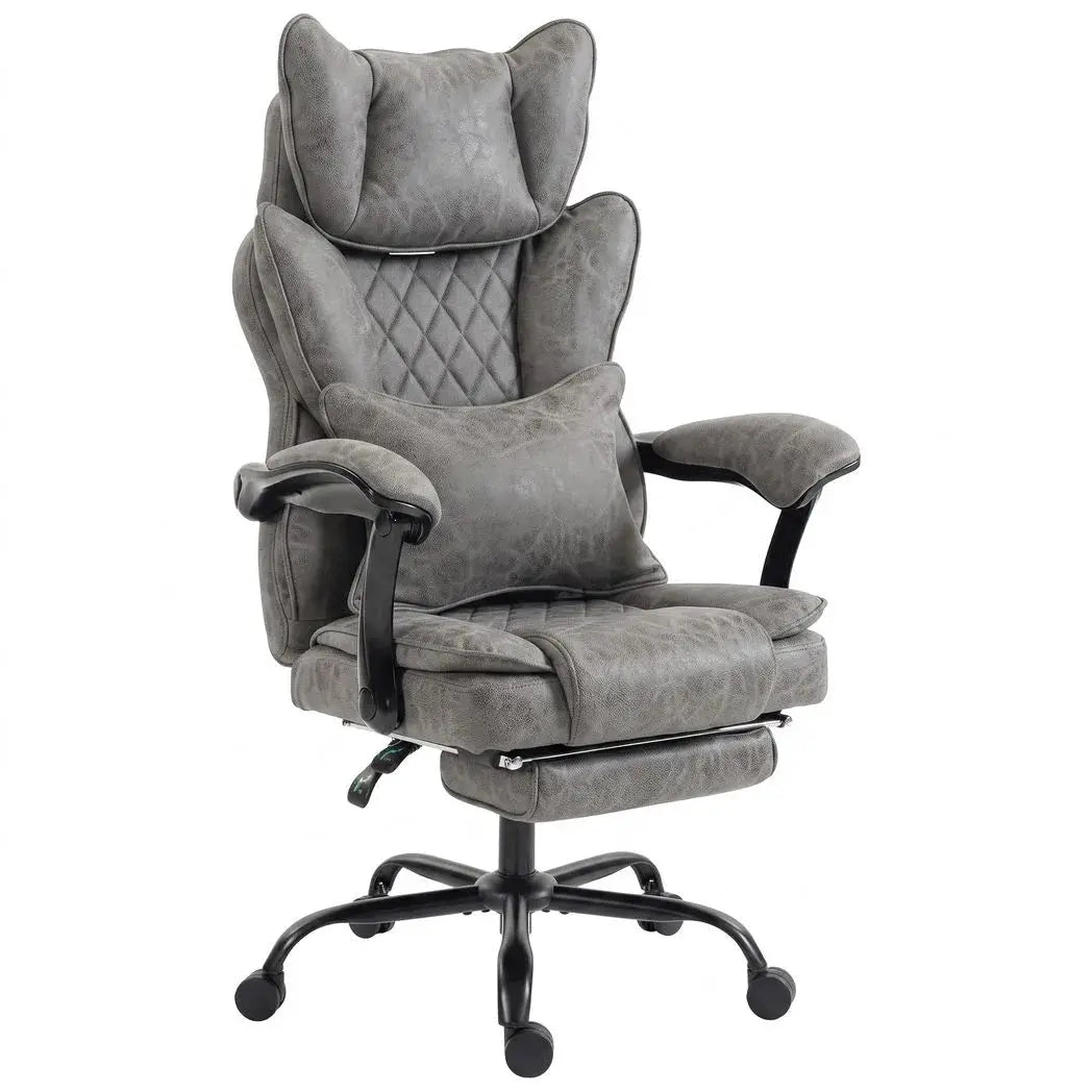 HOMCOM Executive Office Chair, Leathaire Big and Tall Office Chair 180 kg with Wide Seat, Reclining, Lumbar Support, Grey - from HOMCOM