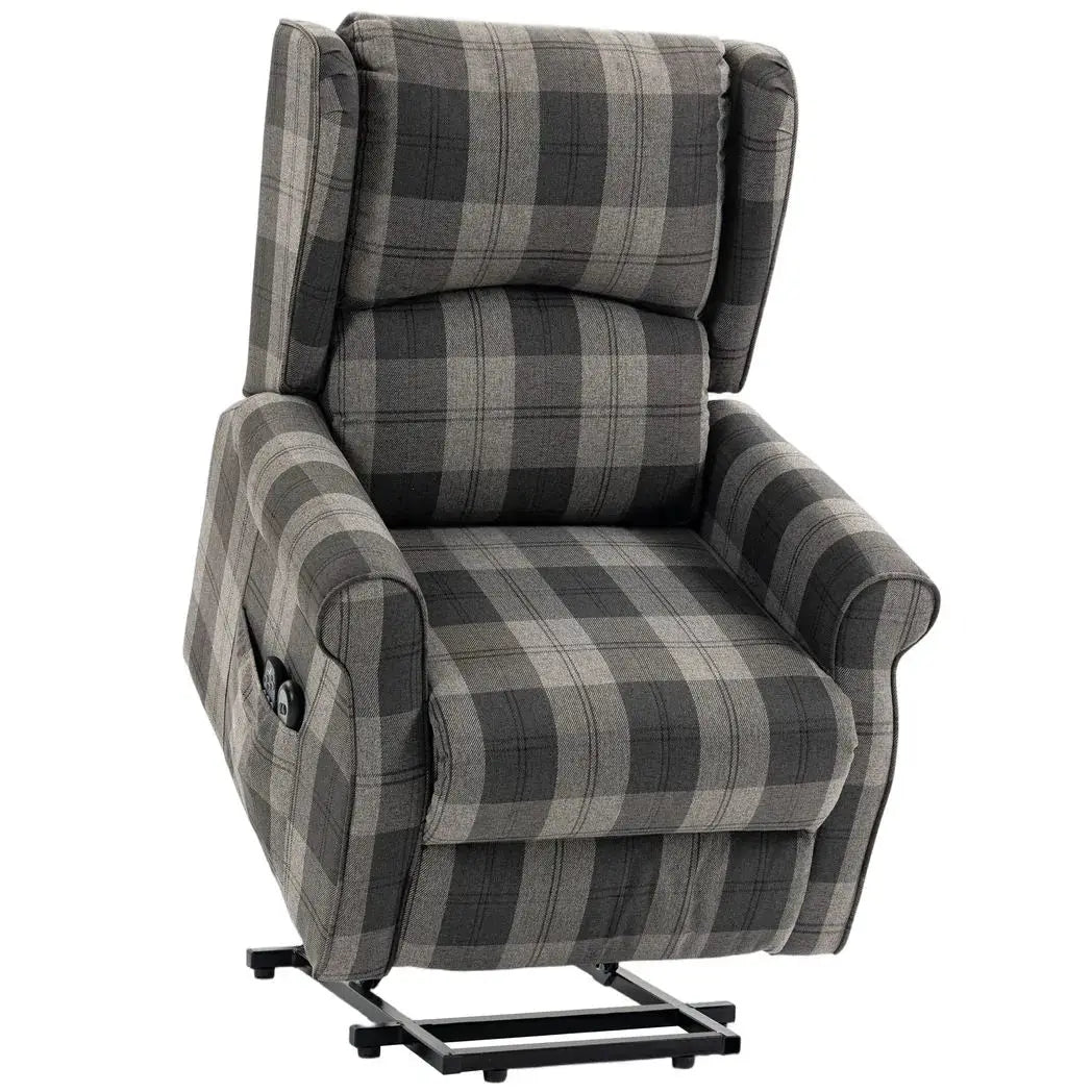 HOMCOM Power Lift Recliner Chair with Vibration Massage, Heat, Checked Lift Chair with Remote, Side Pockets, Grey - from HOMCOM