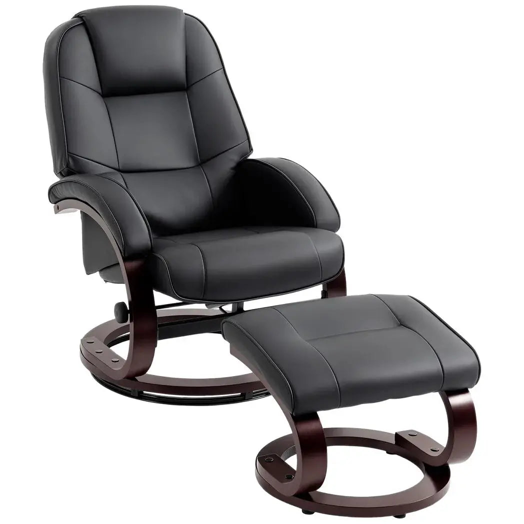 HOMCOM Swivel Recliner Chair with Footstool, PU Leather Recliner Armchair with Adjustable Back and Wood Frame, Black - from HOMCOM