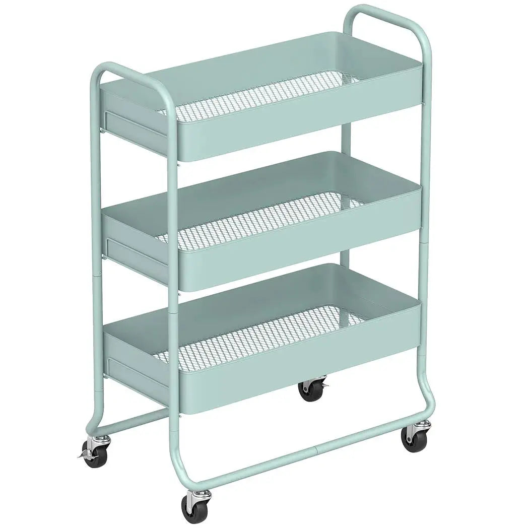 HOMCOM 3-Tier Storage Trolley on Wheels, Rolling Utility Cart with Mesh Backets for Kitchen, Bathroom, Bedroom, Light Green - from HOMCOM