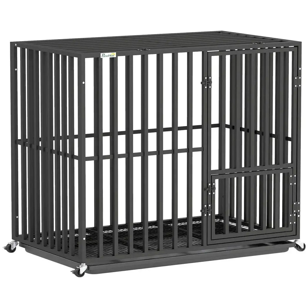 PawHut Heavy Duty Dog Crate, Dog Cage with Wheels for Small Medium Breeds, Metal Pet Kennel with Removable Tray - from PawHut