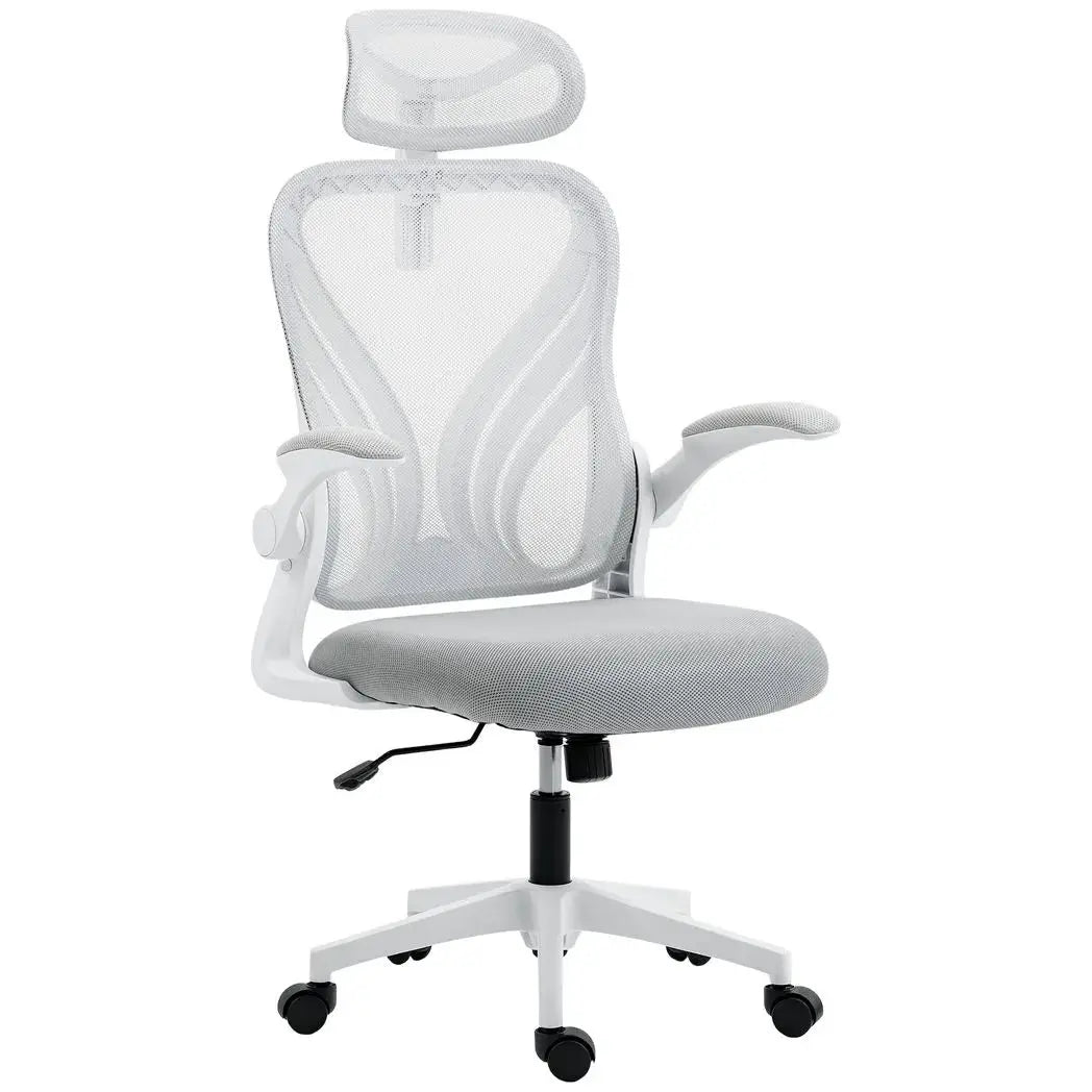 HOMCOM Ergonomic Office Chair with Foldable Backrest, 2D Headrest - Light Grey - from HOMCOM