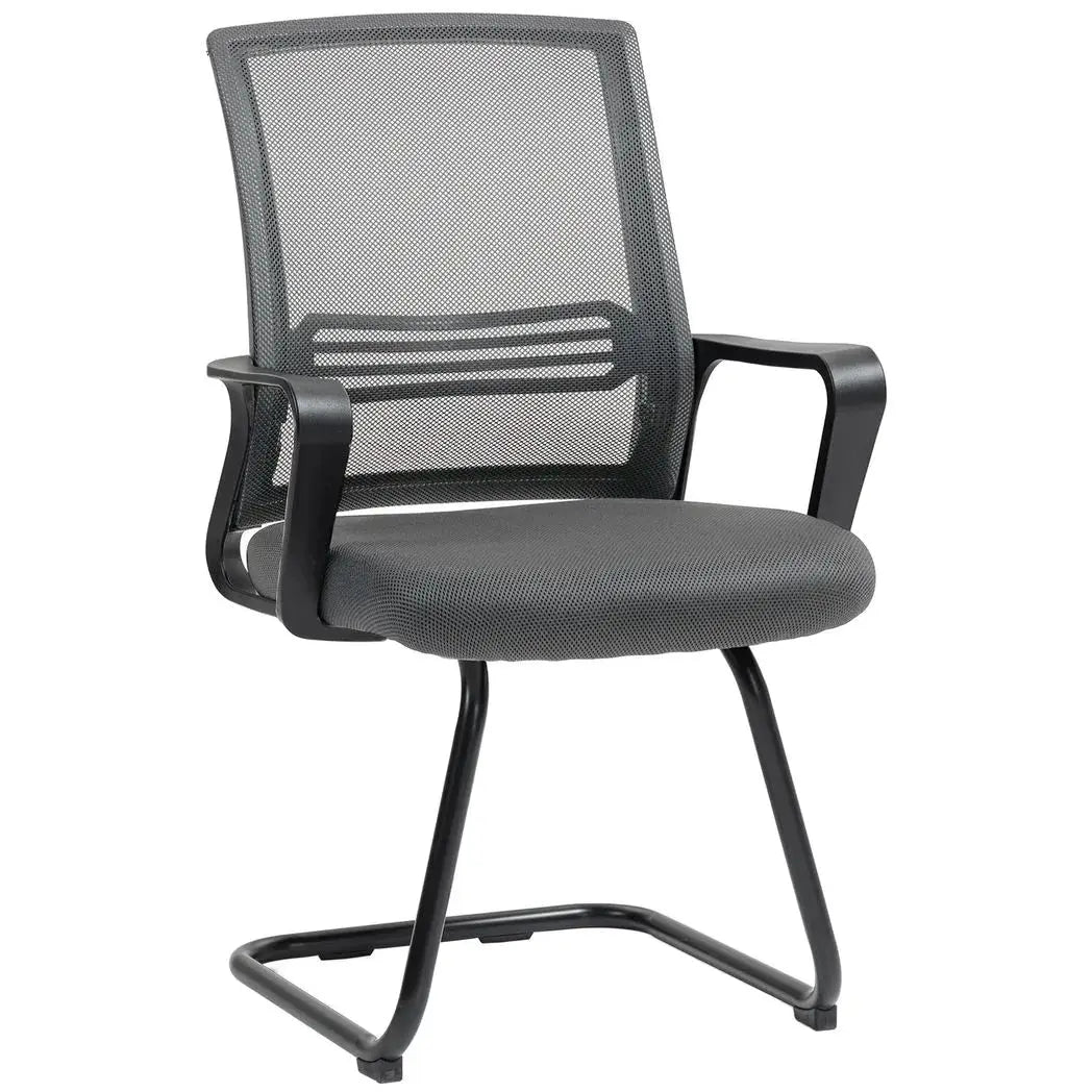 HOMCOM Padded Meeting Office Chair, Ergonomic Desk Chair No Wheels with Sled Base for Bedroom, Waiting, Reception, Dark Grey - from HOMCOM