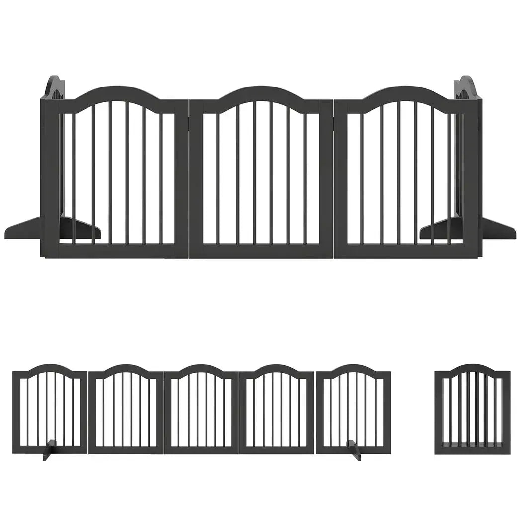 PawHut Freestanding Dog Gate Wooden Stair Gate for Dogs with Support Feet Foldable Pet Fence Safety Barrier for the House Doorway Stairs Black - from PawHut