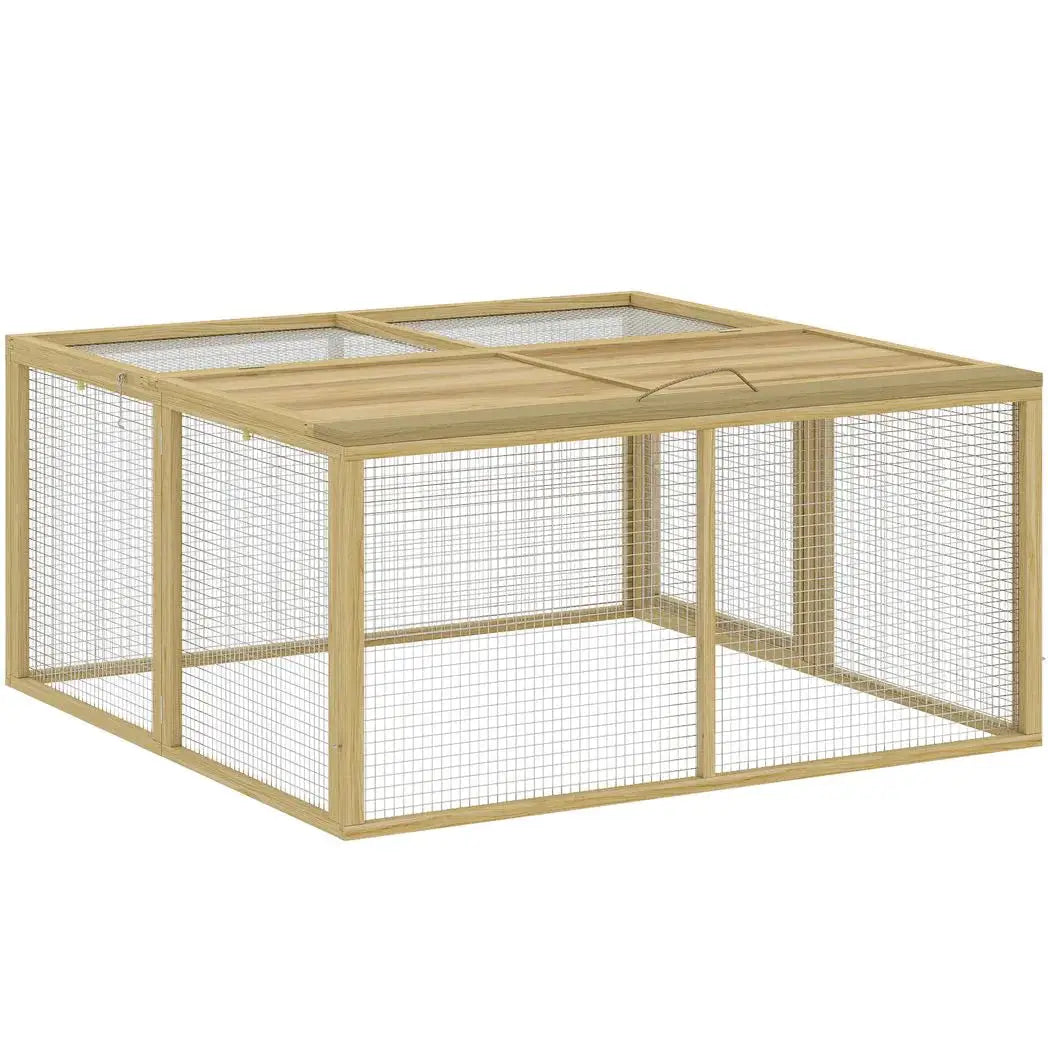 PawHut Wooden Folding Rabbit Hutch, for 2-3 Rabbits - Natural Wood - from PawHut