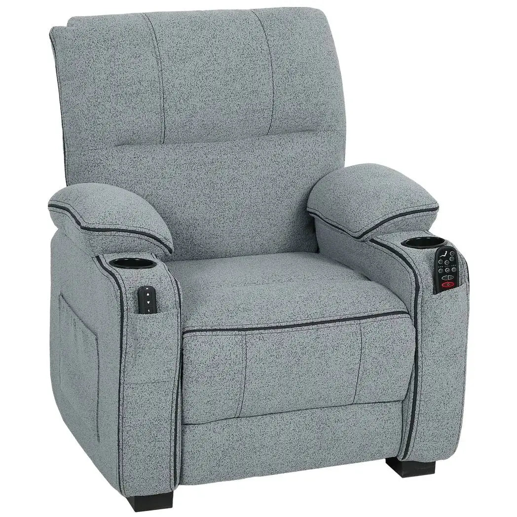 HOMCOM Electric Massage Recliner Armchair with Vibration, Heat, Whisper-Quiet Motor, Memory Function, Velvet Power Reclining Chair with Spring Pack, USB Port, Footrest, Side Pockets, Cup Holders, Grey - from HOMCOM