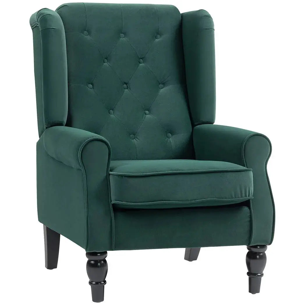 HOMCOM Wingback Accent Chair, Retro Upholstered Button Tufted Occasional Chair for Living Room and Bedroom, Green - from HOMCOM
