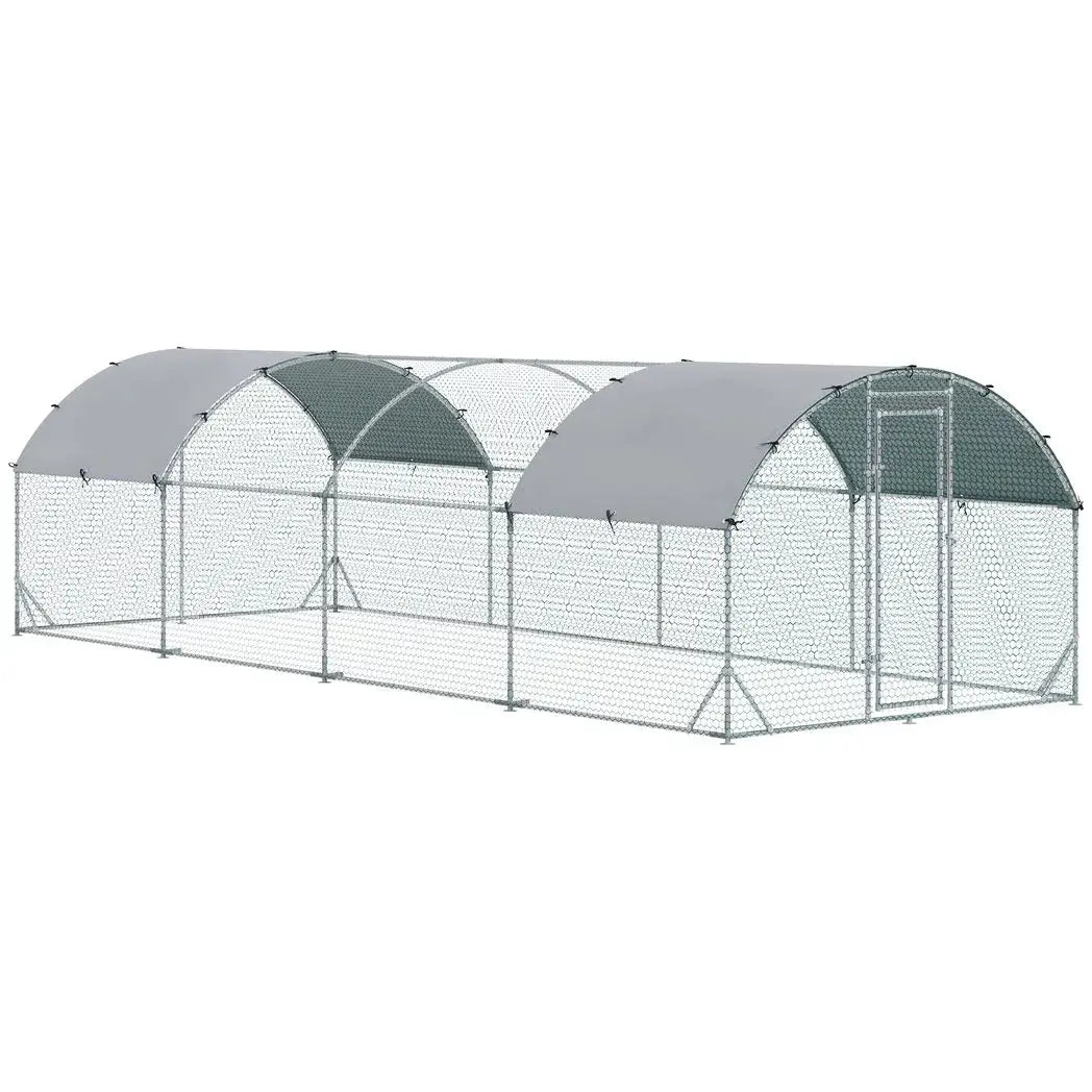 PawHut Walk In Chicken Run Galvanised Chicken Coop Hen Poultry House Cage Pet Playpen Garden with Water-Resist Covers - from PawHut