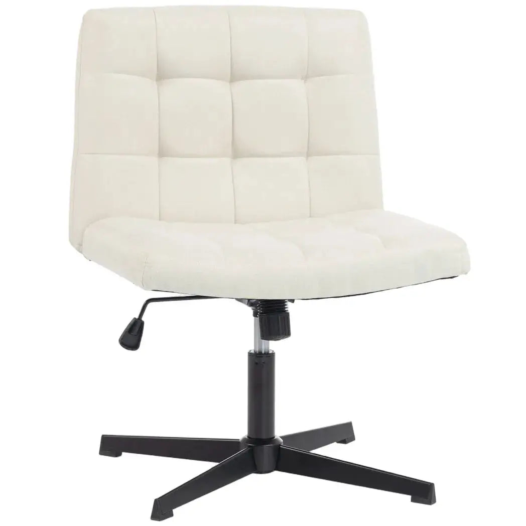 HOMCOM Armless Office Chair, Cross Legged Linen Computer Desk Vanity Chair with Wide Seat, Rocking Function, Beige - from HOMCOM